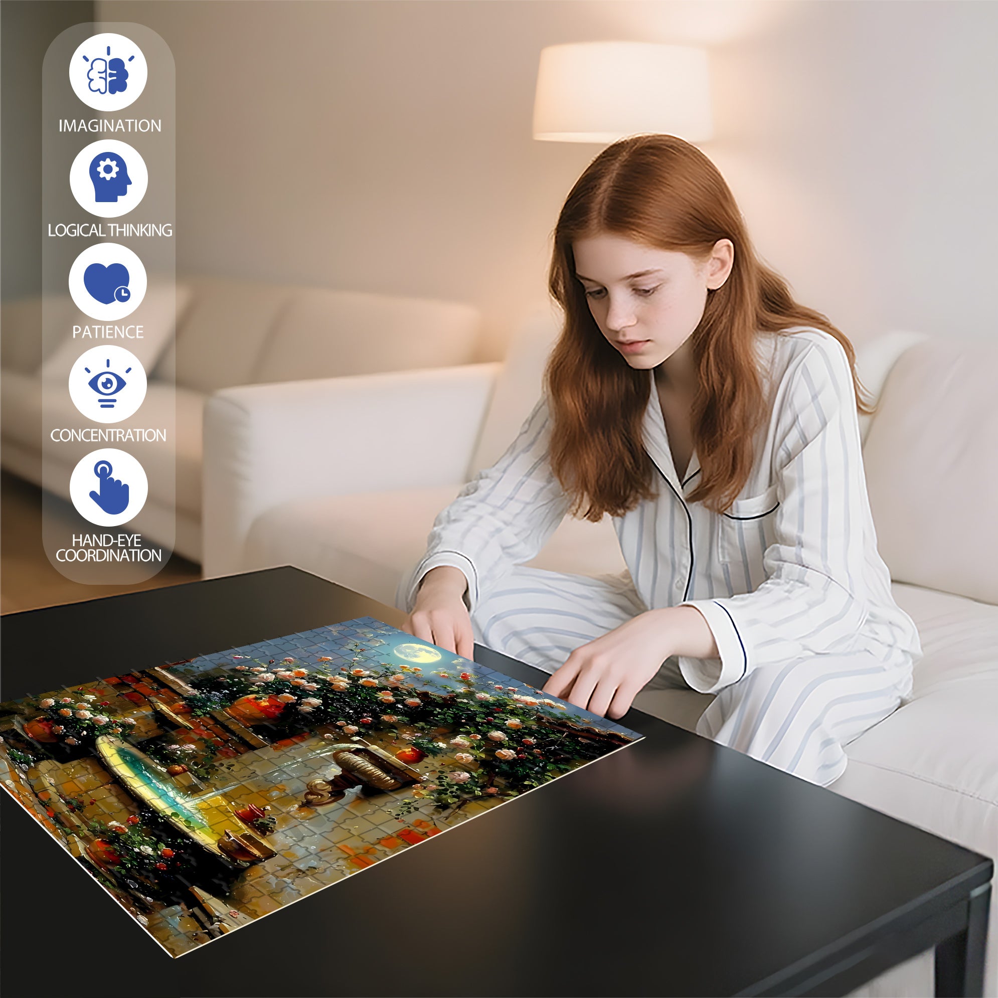 Tranquil Moonlit Gar 500pcs/1000pcs Jigsaw Puzzle, Scratch-Resistant, Interactive Family Game & Brain-Boosting DIY Decor, Perfect for Halloween, Christmas & New Year Gifts, Family Puzzle Game