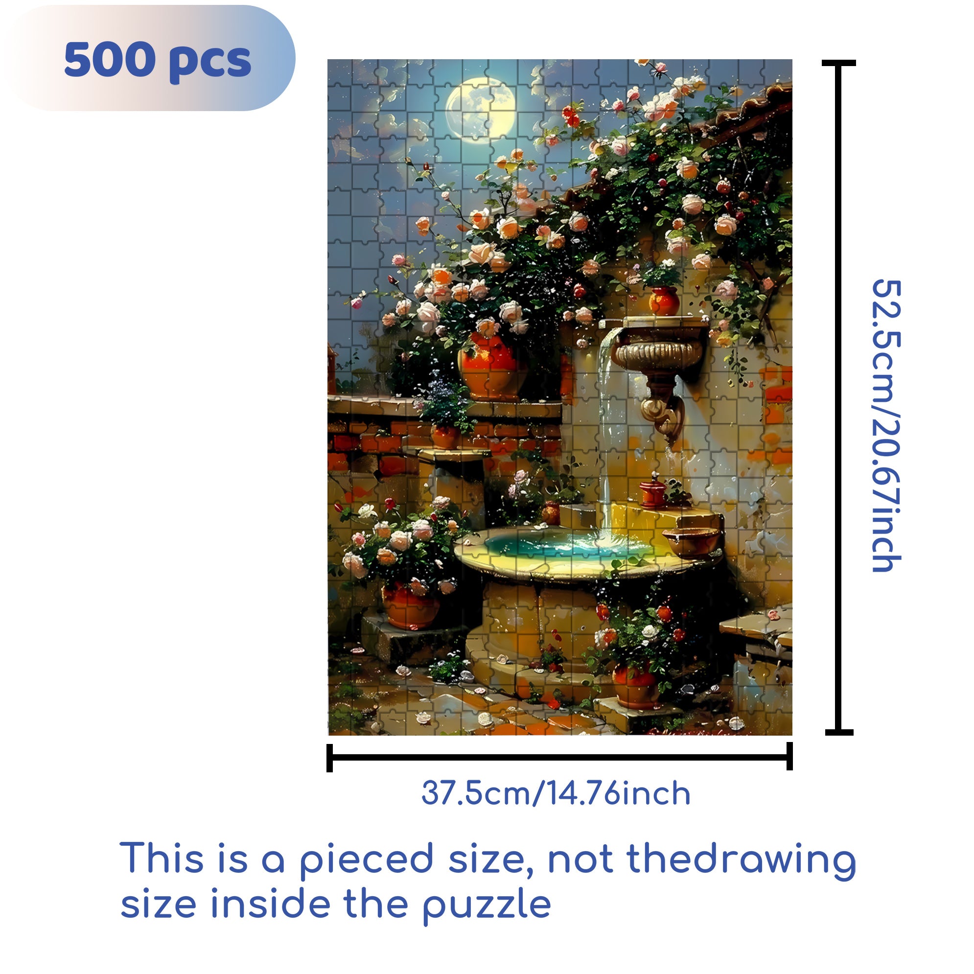 Tranquil Moonlit Gar 500pcs/1000pcs Jigsaw Puzzle, Scratch-Resistant, Interactive Family Game & Brain-Boosting DIY Decor, Perfect for Halloween, Christmas & New Year Gifts, Family Puzzle Game