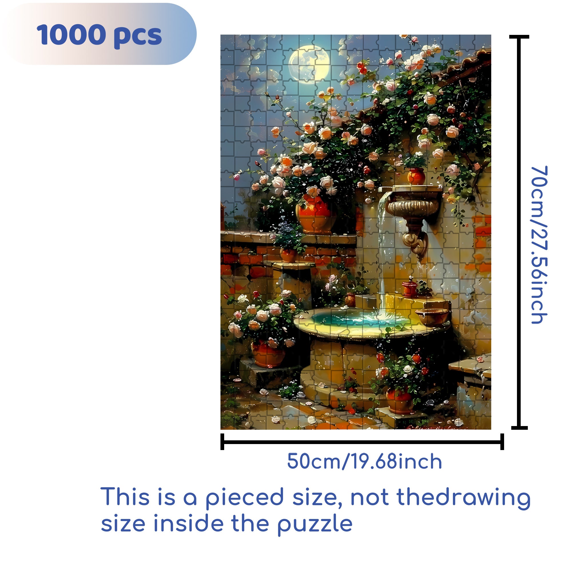 Tranquil Moonlit Gar 500pcs/1000pcs Jigsaw Puzzle, Scratch-Resistant, Interactive Family Game & Brain-Boosting DIY Decor, Perfect for Halloween, Christmas & New Year Gifts, Family Puzzle Game