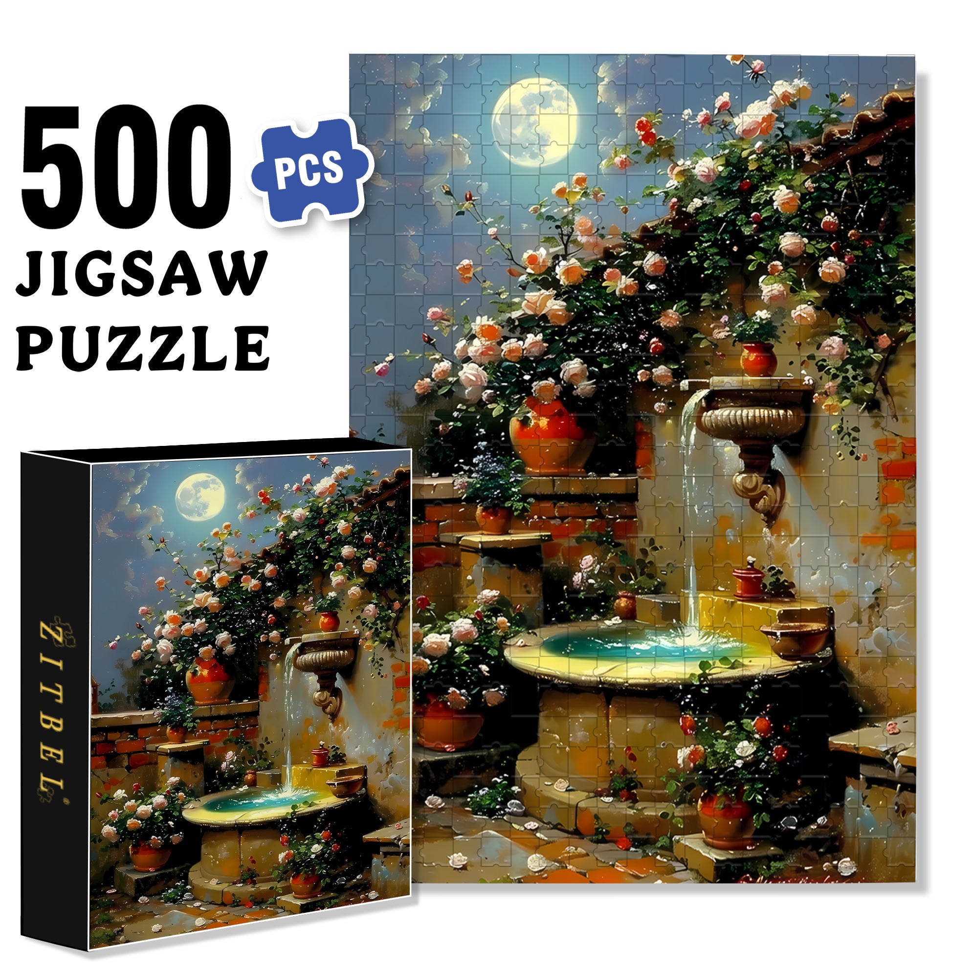 Tranquil Moonlit Gar 500pcs/1000pcs Jigsaw Puzzle, Scratch-Resistant, Interactive Family Game & Brain-Boosting DIY Decor, Perfect for Halloween, Christmas & New Year Gifts, Family Puzzle Game