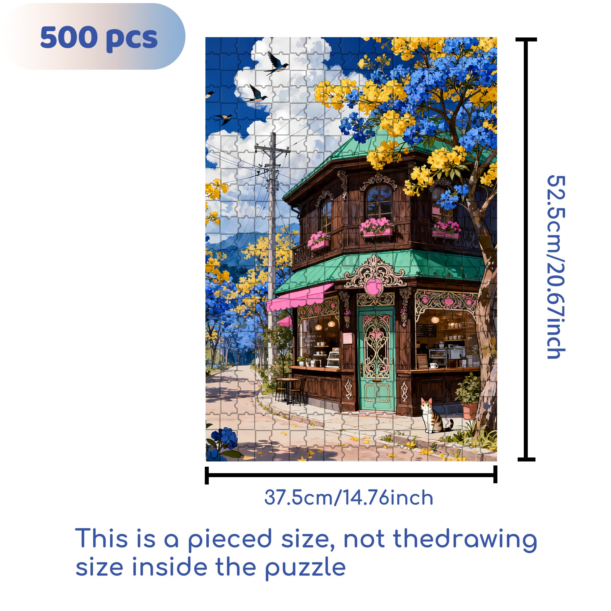 Wooden Coffee Shop 500pcs/1000pcs Jigsaw Puzzle, Scratch-Resistant, Interactive Family Game & Brain-Boosting DIY Decor, Perfect for Halloween, Christmas & New Year Gifts, Family Puzzle Game