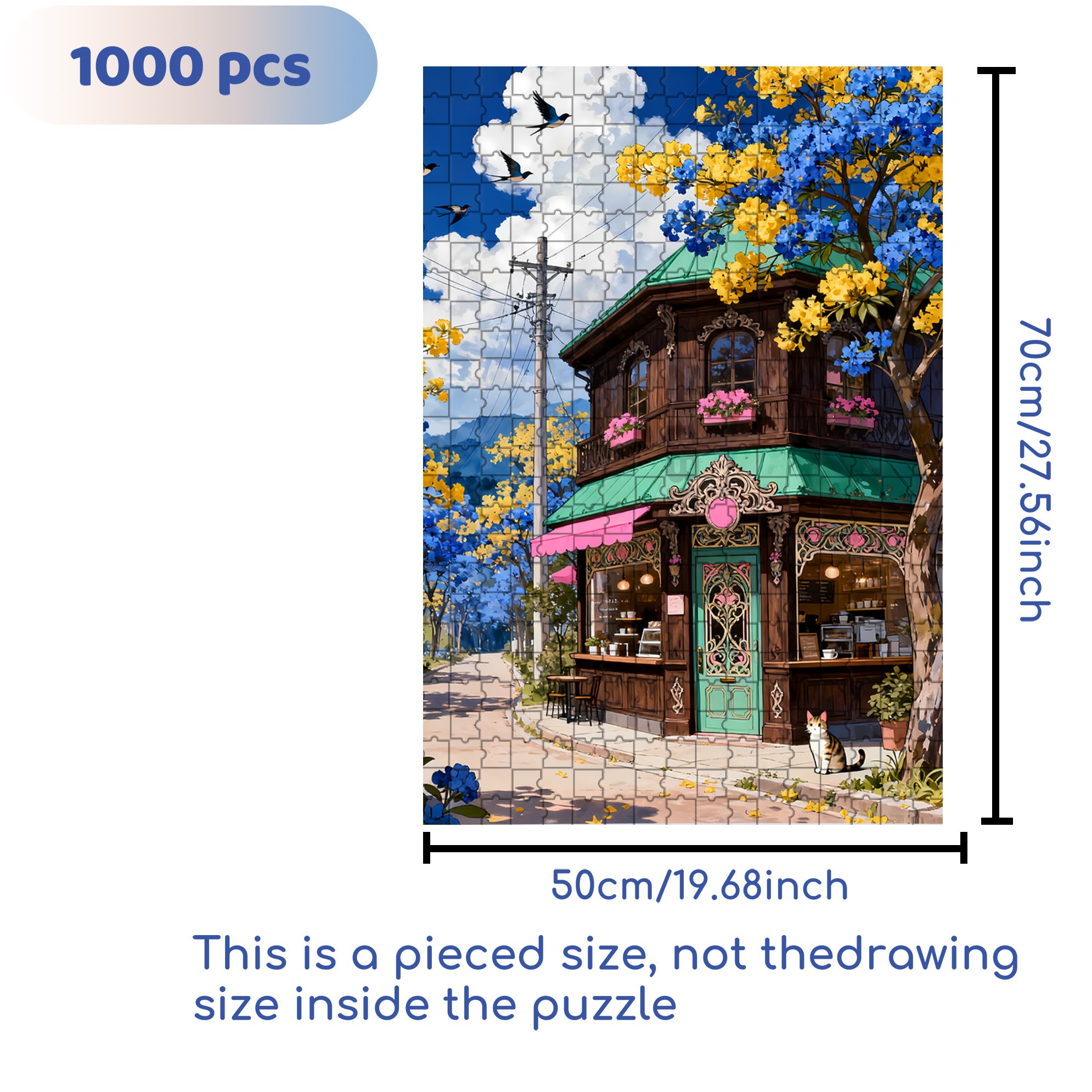 Wooden Coffee Shop 500pcs/1000pcs Jigsaw Puzzle, Scratch-Resistant, Interactive Family Game & Brain-Boosting DIY Decor, Perfect for Halloween, Christmas & New Year Gifts, Family Puzzle Game