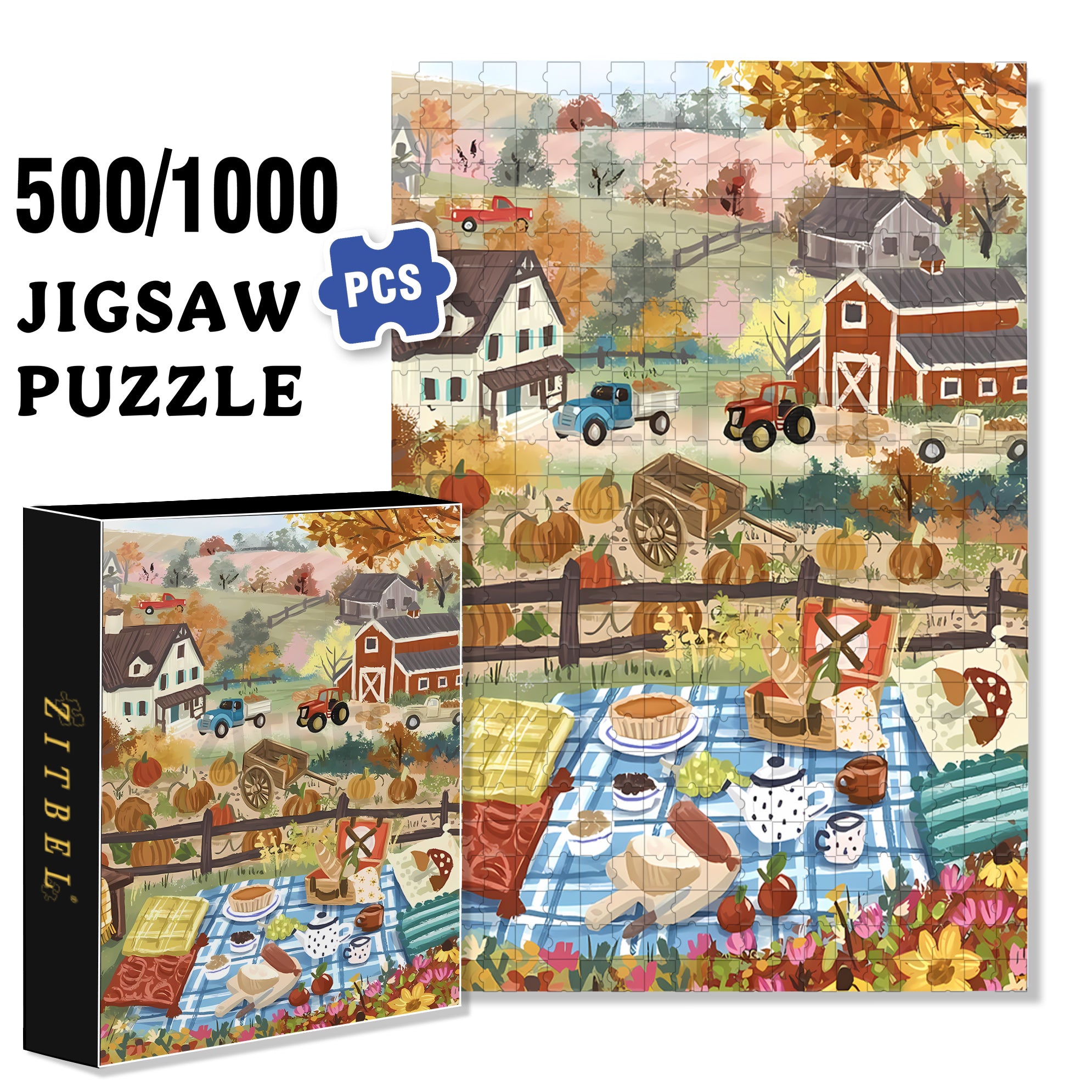 Autumn Afternoon 500pcs/1000pcs Jigsaw Puzzle, Scratch-Resistant, Interactive Family Game & Brain-Boosting DIY Decor, Perfect for Halloween, Christmas & New Year Gifts, Family Puzzle Game