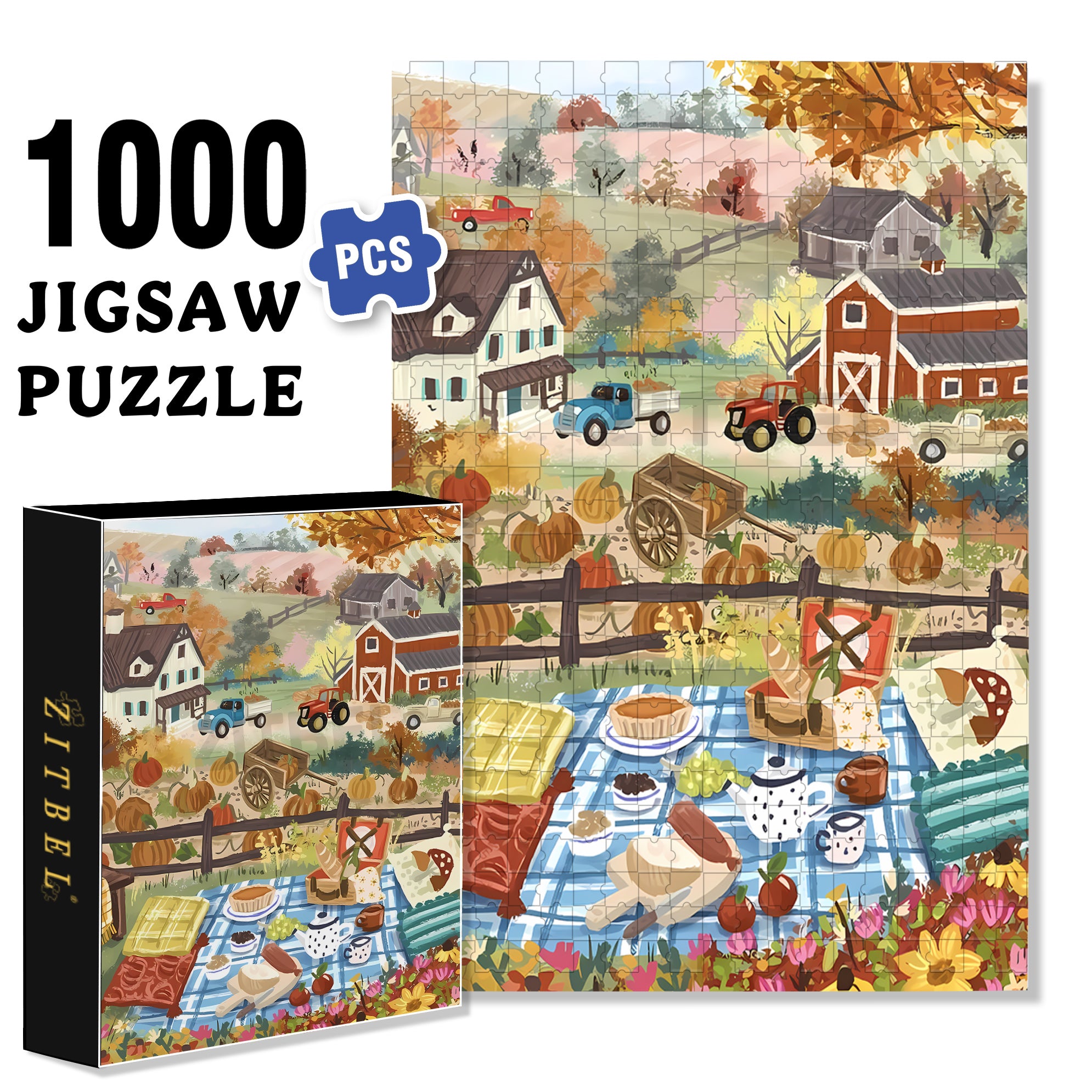 Autumn Afternoon 500pcs/1000pcs Jigsaw Puzzle, Scratch-Resistant, Interactive Family Game & Brain-Boosting DIY Decor, Perfect for Halloween, Christmas & New Year Gifts, Family Puzzle Game