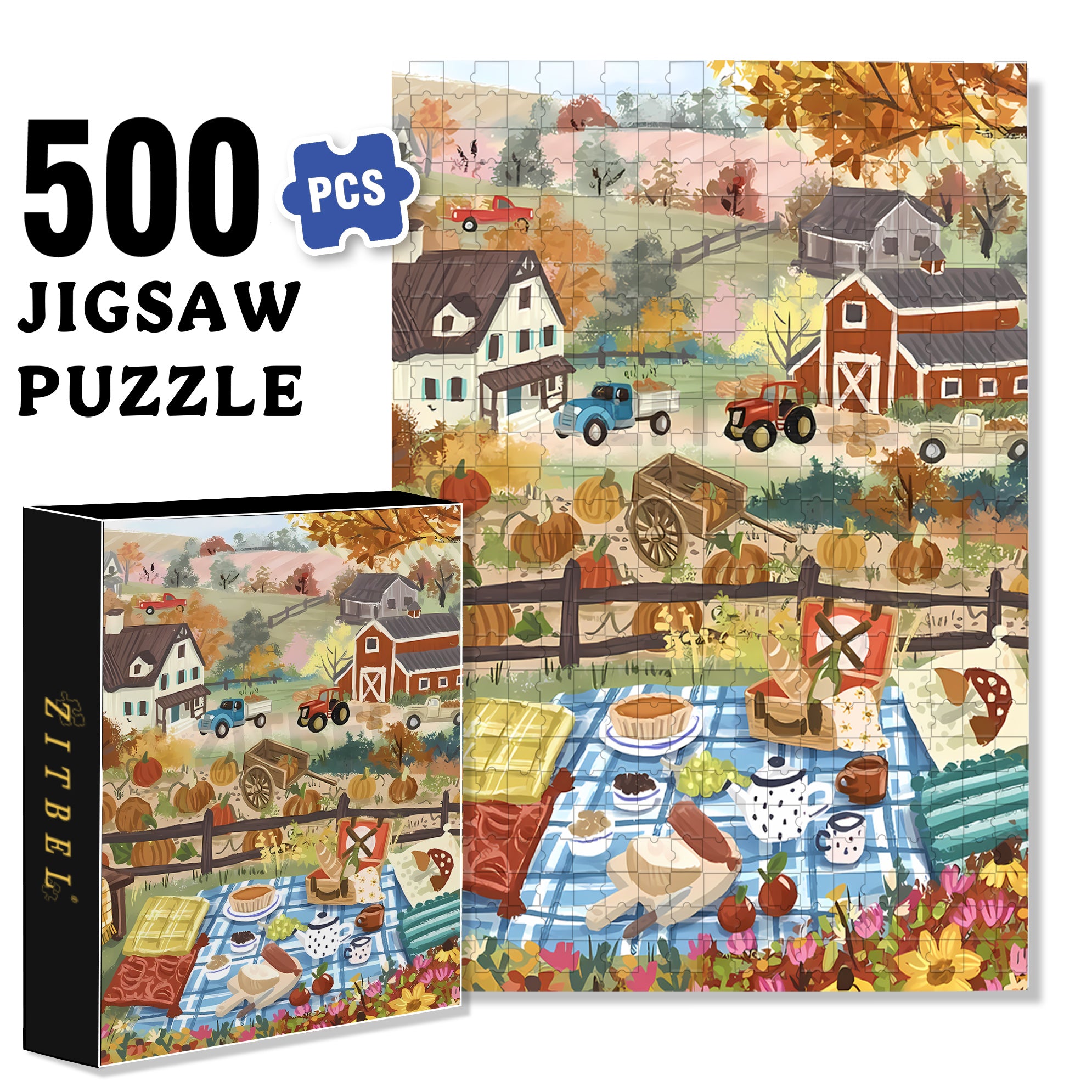 Autumn Afternoon 500pcs/1000pcs Jigsaw Puzzle, Scratch-Resistant, Interactive Family Game & Brain-Boosting DIY Decor, Perfect for Halloween, Christmas & New Year Gifts, Family Puzzle Game