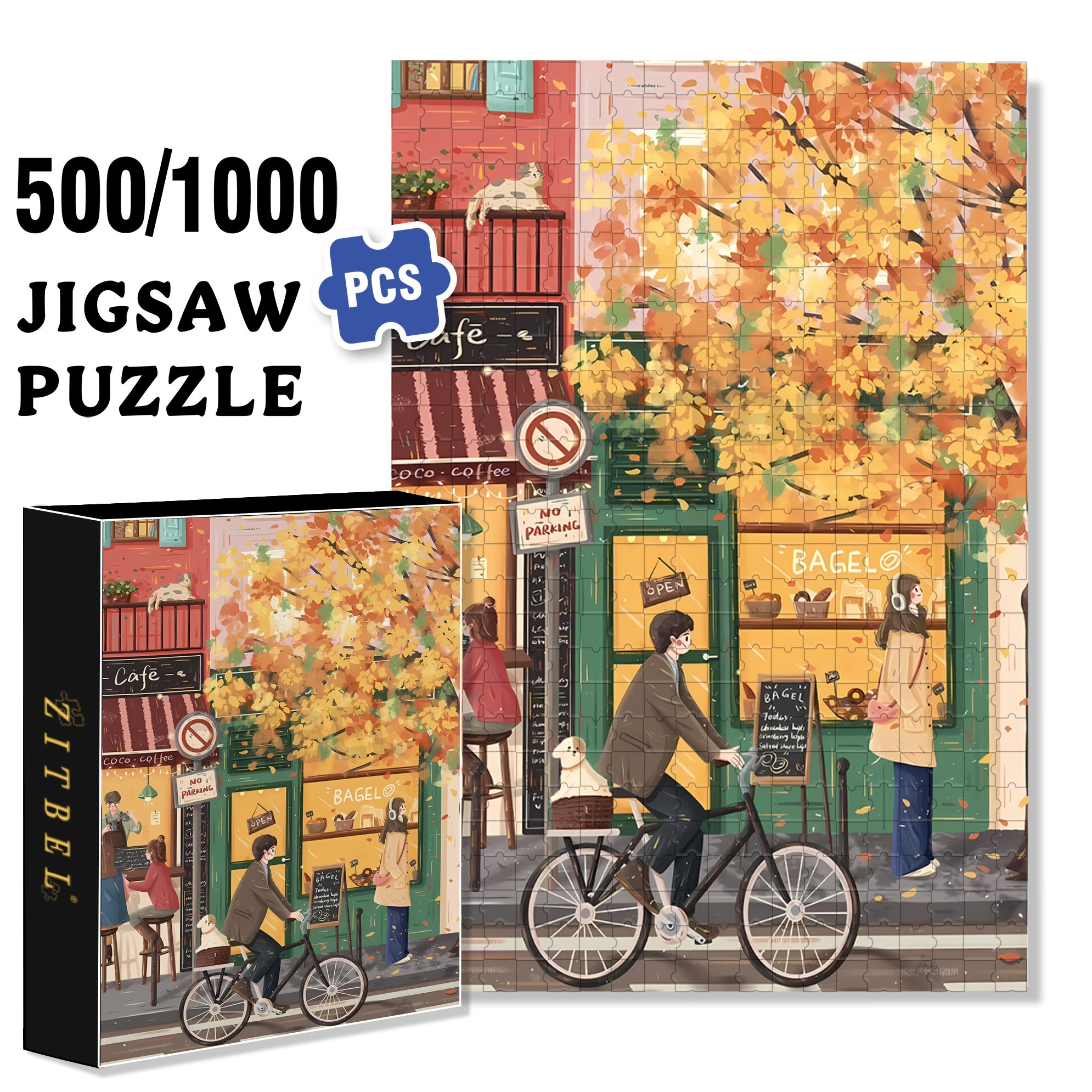 Autumn Street 500pcs/1000pcs Jigsaw Puzzle, Scratch-Resistant, Interactive Family Game & Brain-Boosting DIY Decor, Perfect for Halloween, Christmas & New Year Gifts, Family Puzzle Game