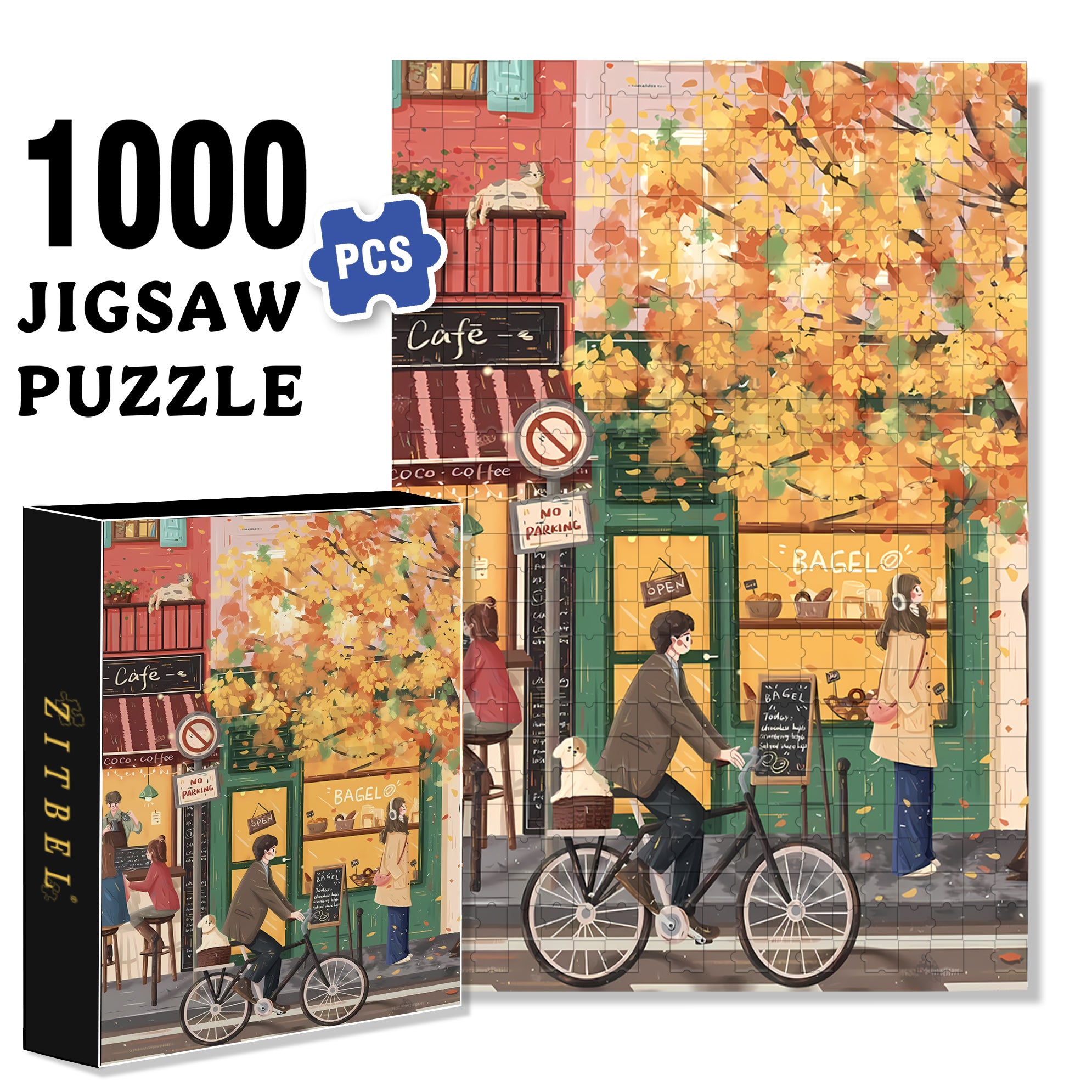 Autumn Street 500pcs/1000pcs Jigsaw Puzzle, Scratch-Resistant, Interactive Family Game & Brain-Boosting DIY Decor, Perfect for Halloween, Christmas & New Year Gifts, Family Puzzle Game