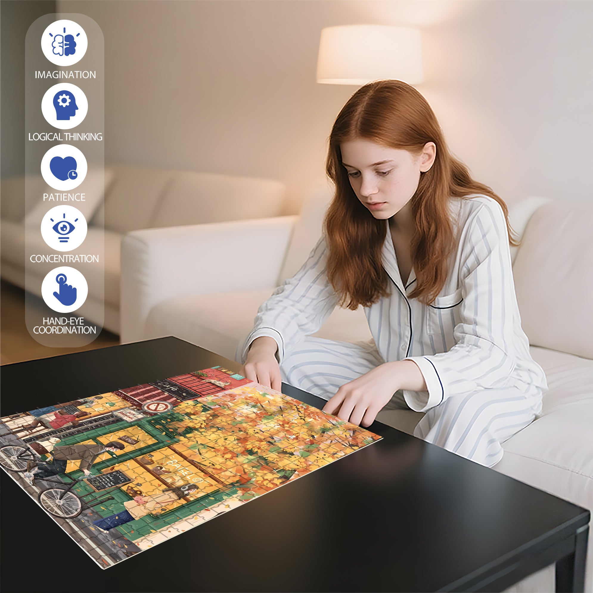 Autumn Street 500pcs/1000pcs Jigsaw Puzzle, Scratch-Resistant, Interactive Family Game & Brain-Boosting DIY Decor, Perfect for Halloween, Christmas & New Year Gifts, Family Puzzle Game