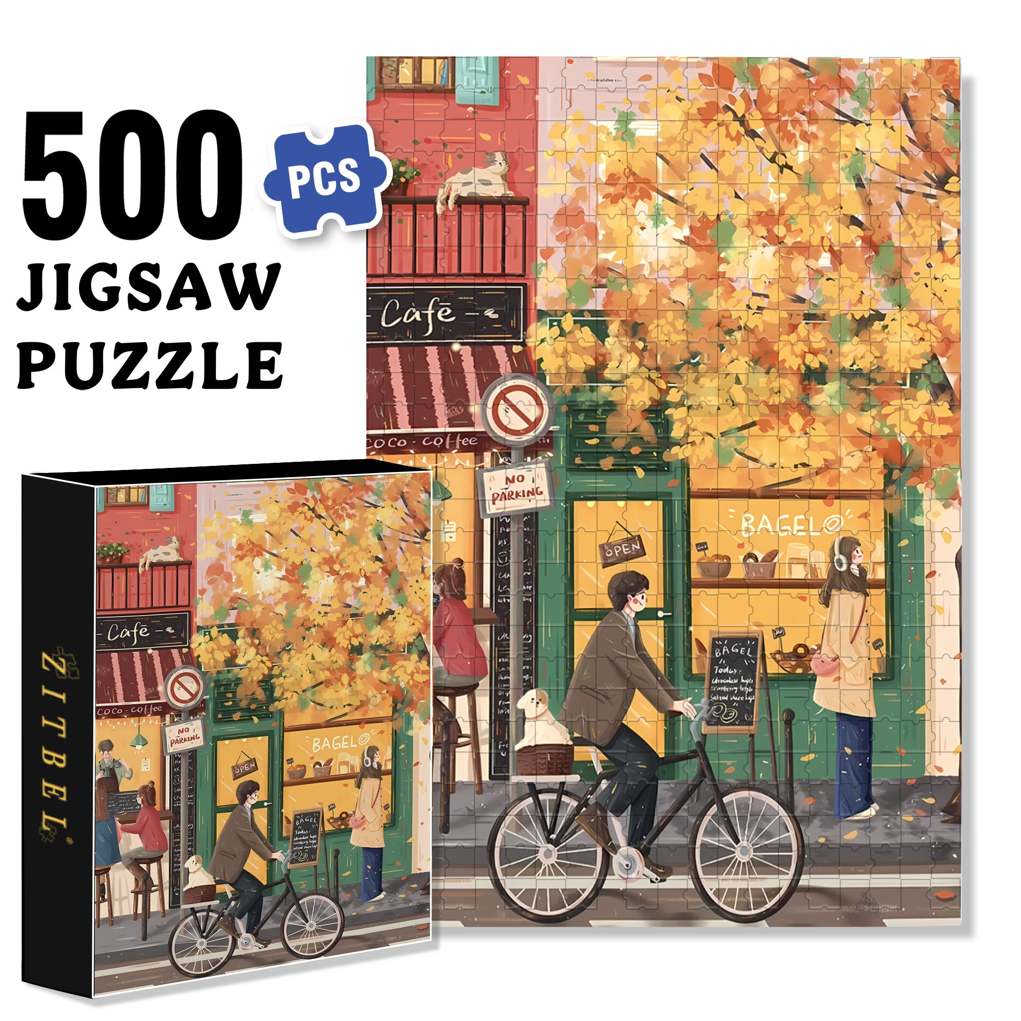 Autumn Street 500pcs/1000pcs Jigsaw Puzzle, Scratch-Resistant, Interactive Family Game & Brain-Boosting DIY Decor, Perfect for Halloween, Christmas & New Year Gifts, Family Puzzle Game