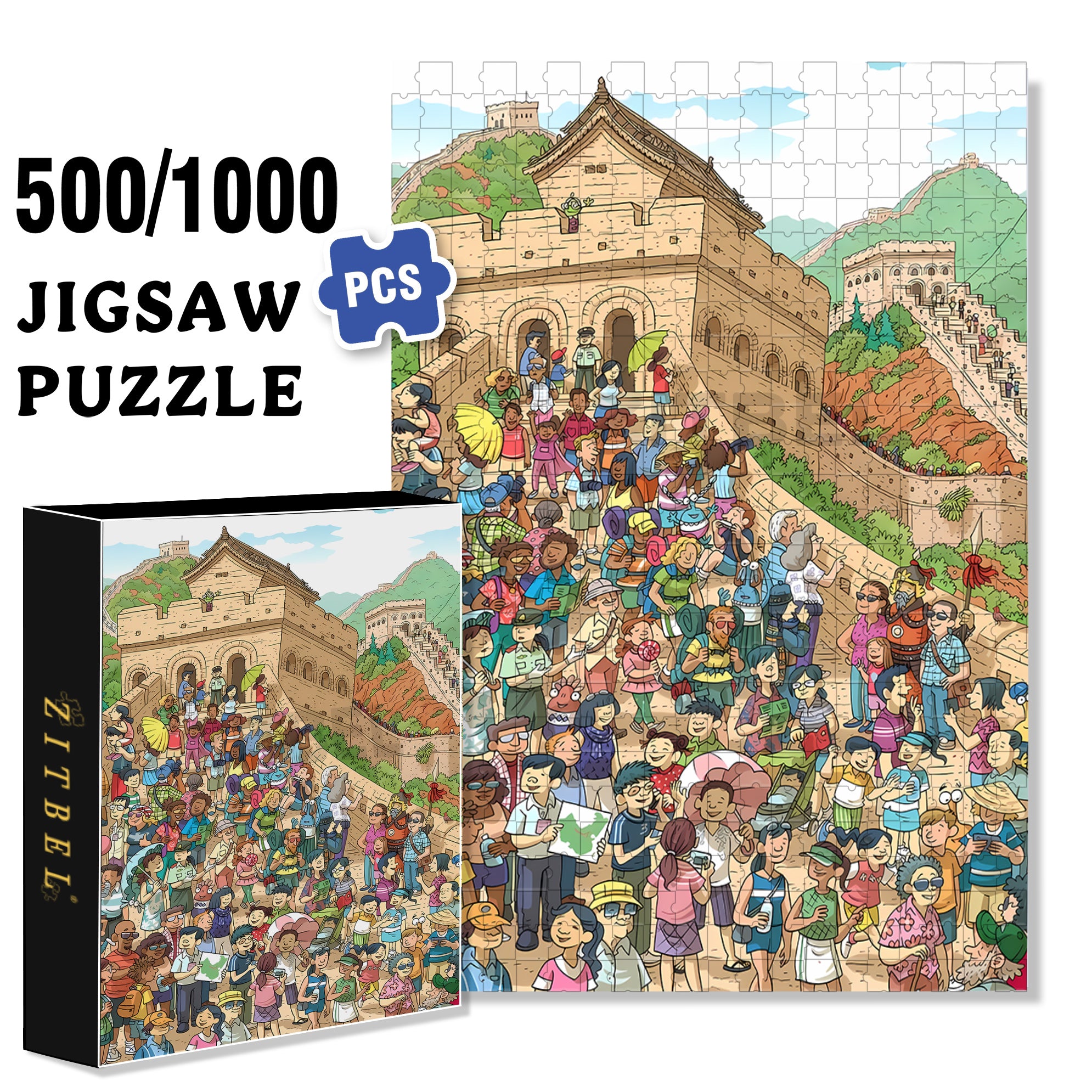 Badaling Great Wall 500pcs/1000pcs Jigsaw Puzzle, Scratch-Resistant, Interactive Family Game & Brain-Boosting DIY Decor, Perfect for Halloween, Christmas & New Year Gifts, Family Puzzle Game