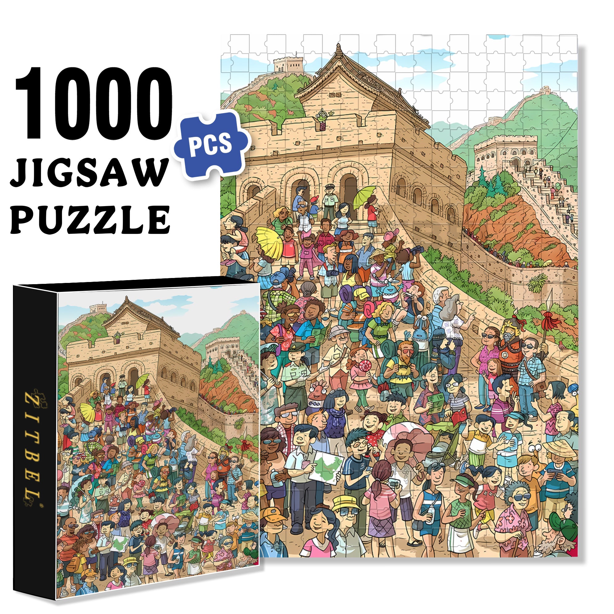 Badaling Great Wall 500pcs/1000pcs Jigsaw Puzzle, Scratch-Resistant, Interactive Family Game & Brain-Boosting DIY Decor, Perfect for Halloween, Christmas & New Year Gifts, Family Puzzle Game