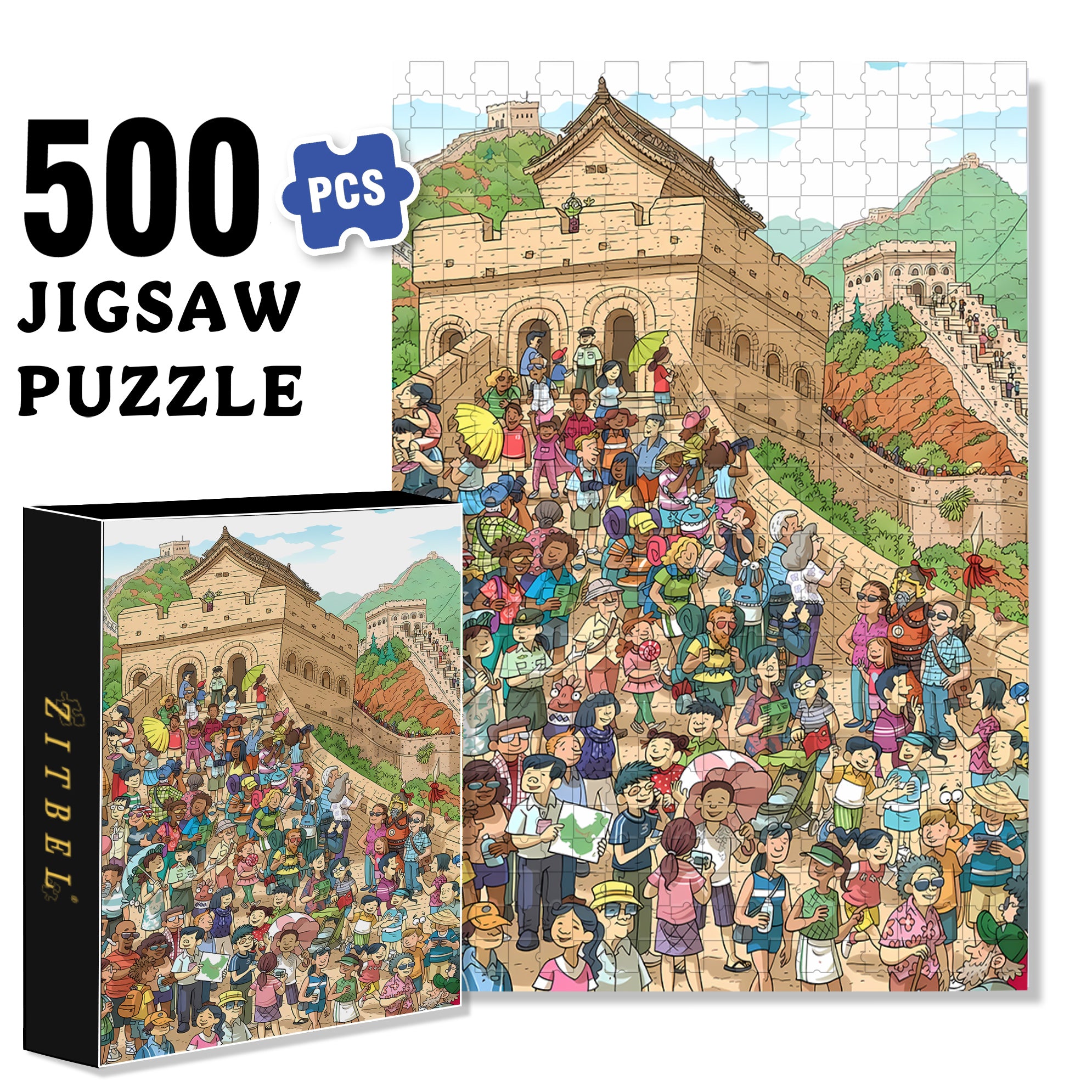Badaling Great Wall 500pcs/1000pcs Jigsaw Puzzle, Scratch-Resistant, Interactive Family Game & Brain-Boosting DIY Decor, Perfect for Halloween, Christmas & New Year Gifts, Family Puzzle Game
