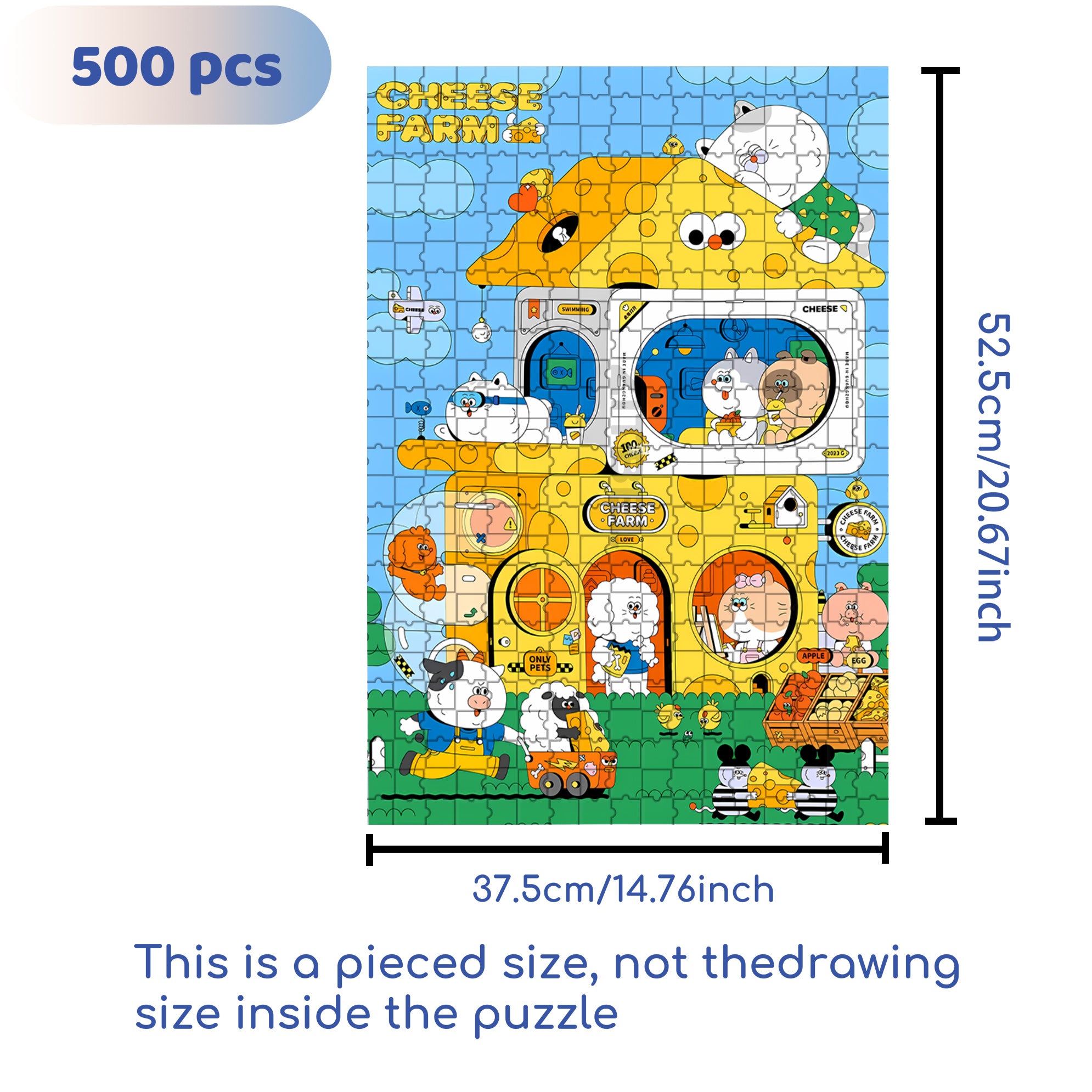 Cheese Farm 500pcs/1000pcs Jigsaw Puzzle, Scratch-Resistant, Interactive Family Game & Brain-Boosting DIY Decor, Perfect for Halloween, Christmas & New Year Gifts, Family Puzzle Game