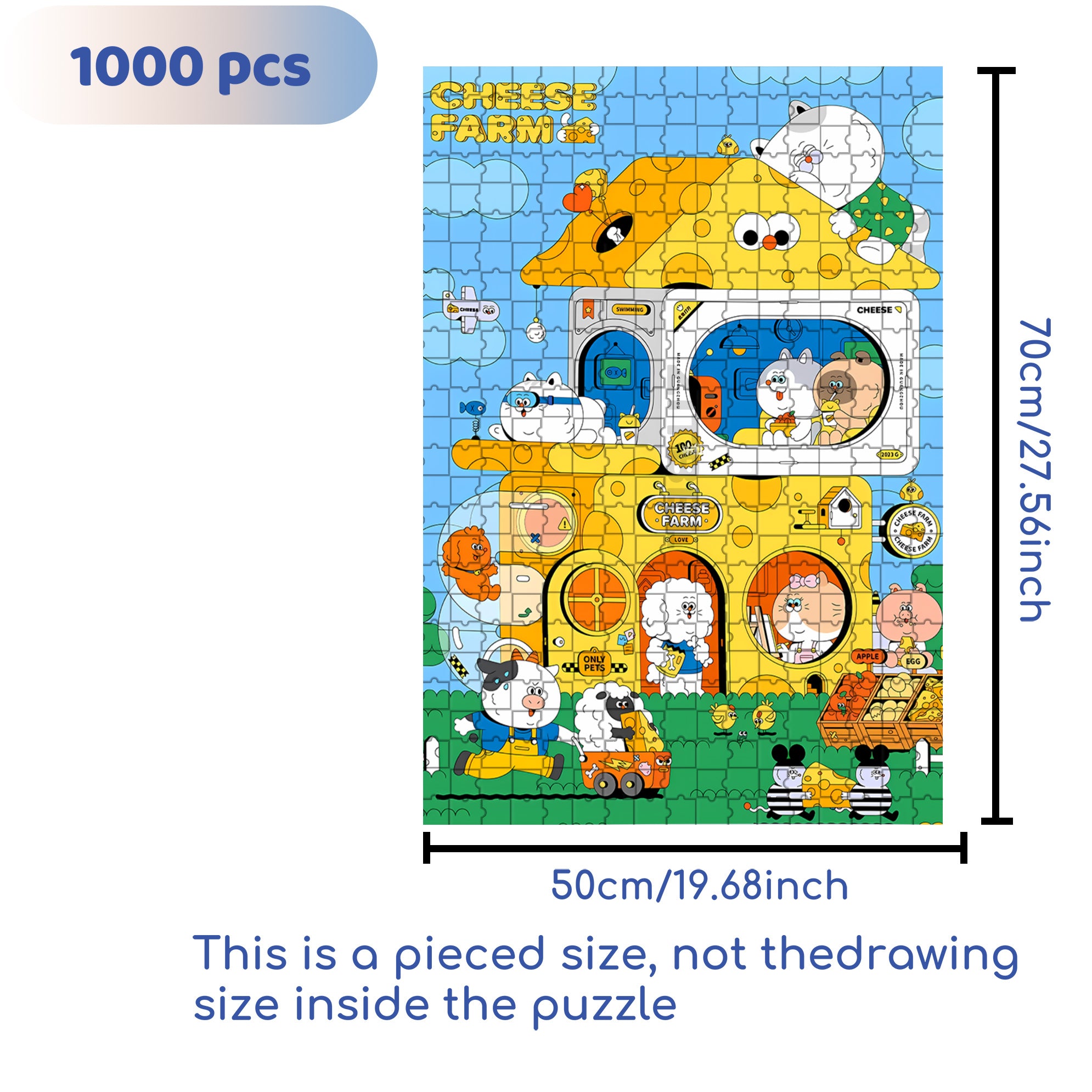Cheese Farm 500pcs/1000pcs Jigsaw Puzzle, Scratch-Resistant, Interactive Family Game & Brain-Boosting DIY Decor, Perfect for Halloween, Christmas & New Year Gifts, Family Puzzle Game