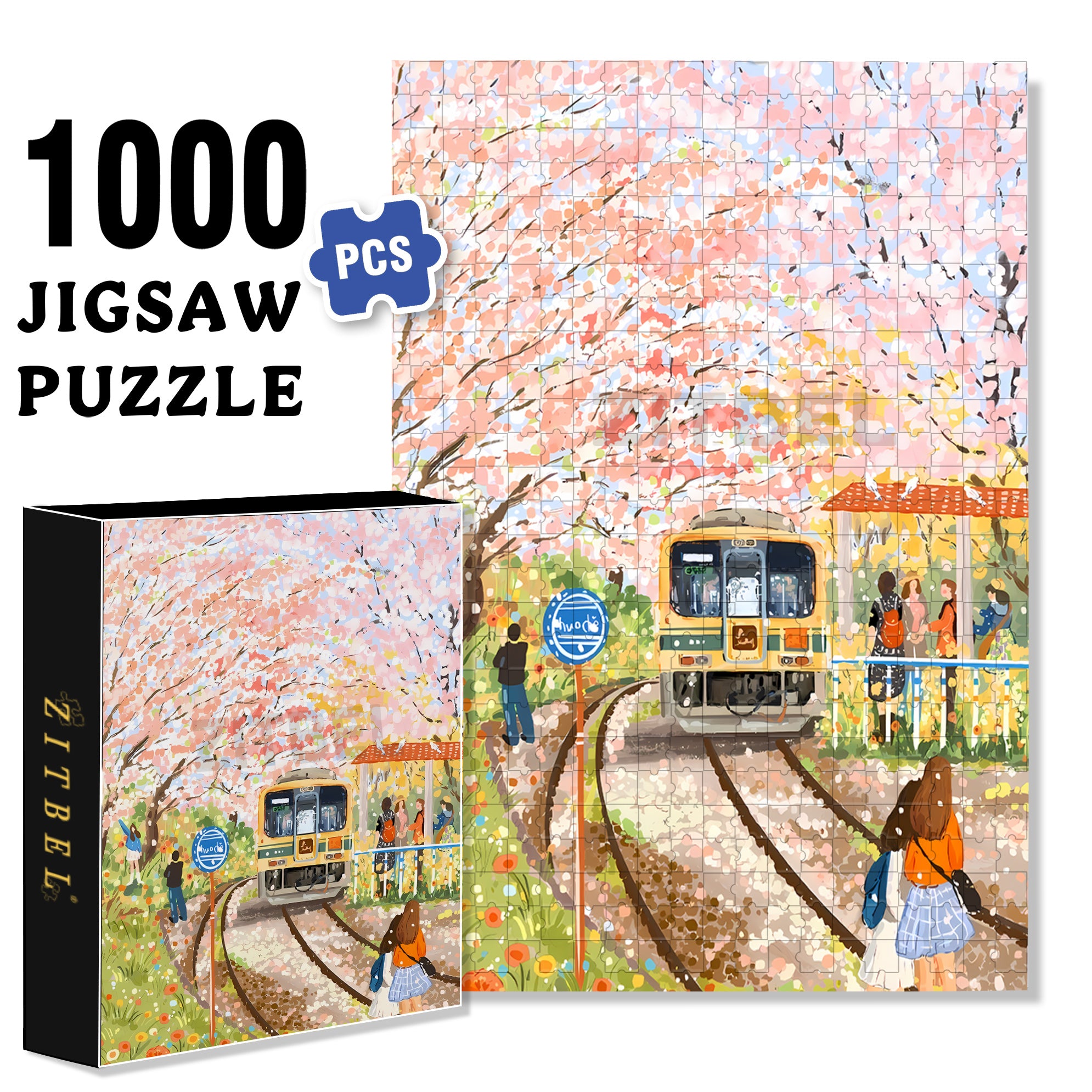 Cherry Blossom Trees 500pcs/1000pcs Jigsaw Puzzle, Scratch-Resistant, Interactive Family Game & Brain-Boosting DIY Decor, Perfect for Halloween, Christmas & New Year Gifts, Family Puzzle Game