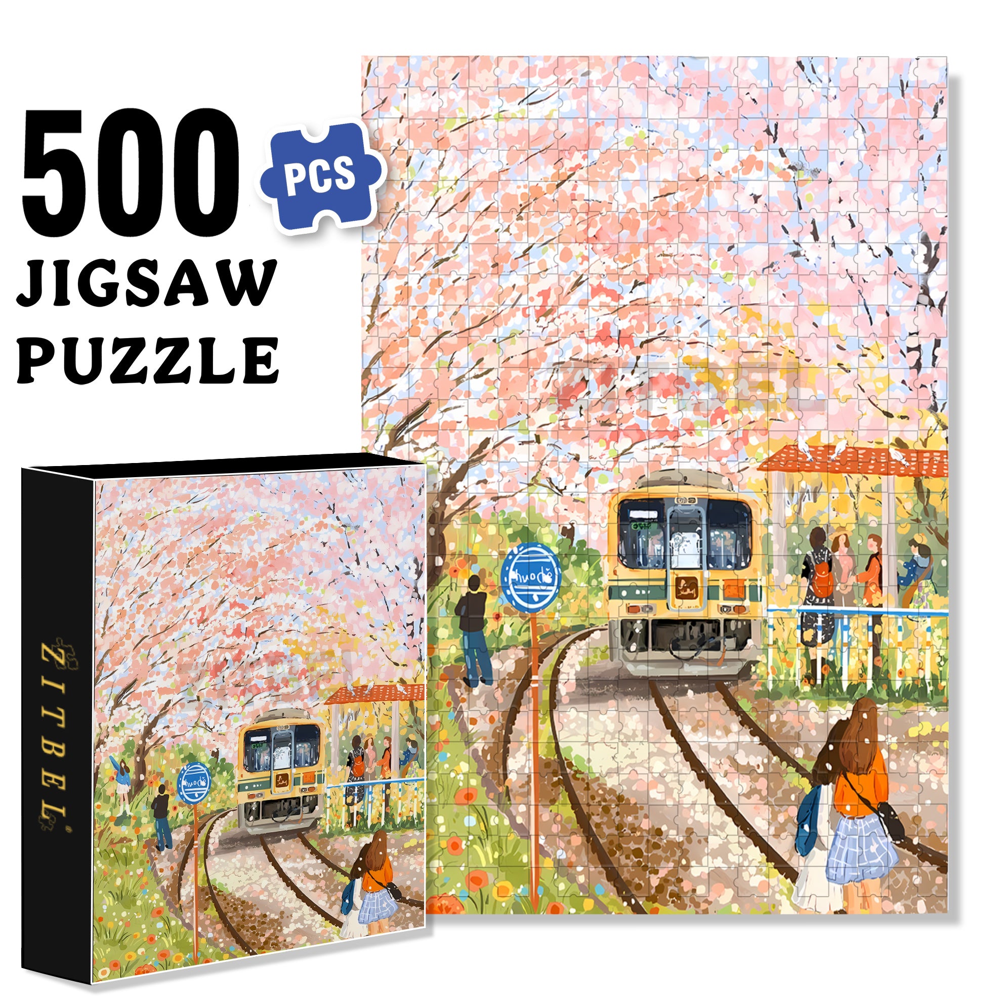 Cherry Blossom Trees 500pcs/1000pcs Jigsaw Puzzle, Scratch-Resistant, Interactive Family Game & Brain-Boosting DIY Decor, Perfect for Halloween, Christmas & New Year Gifts, Family Puzzle Game