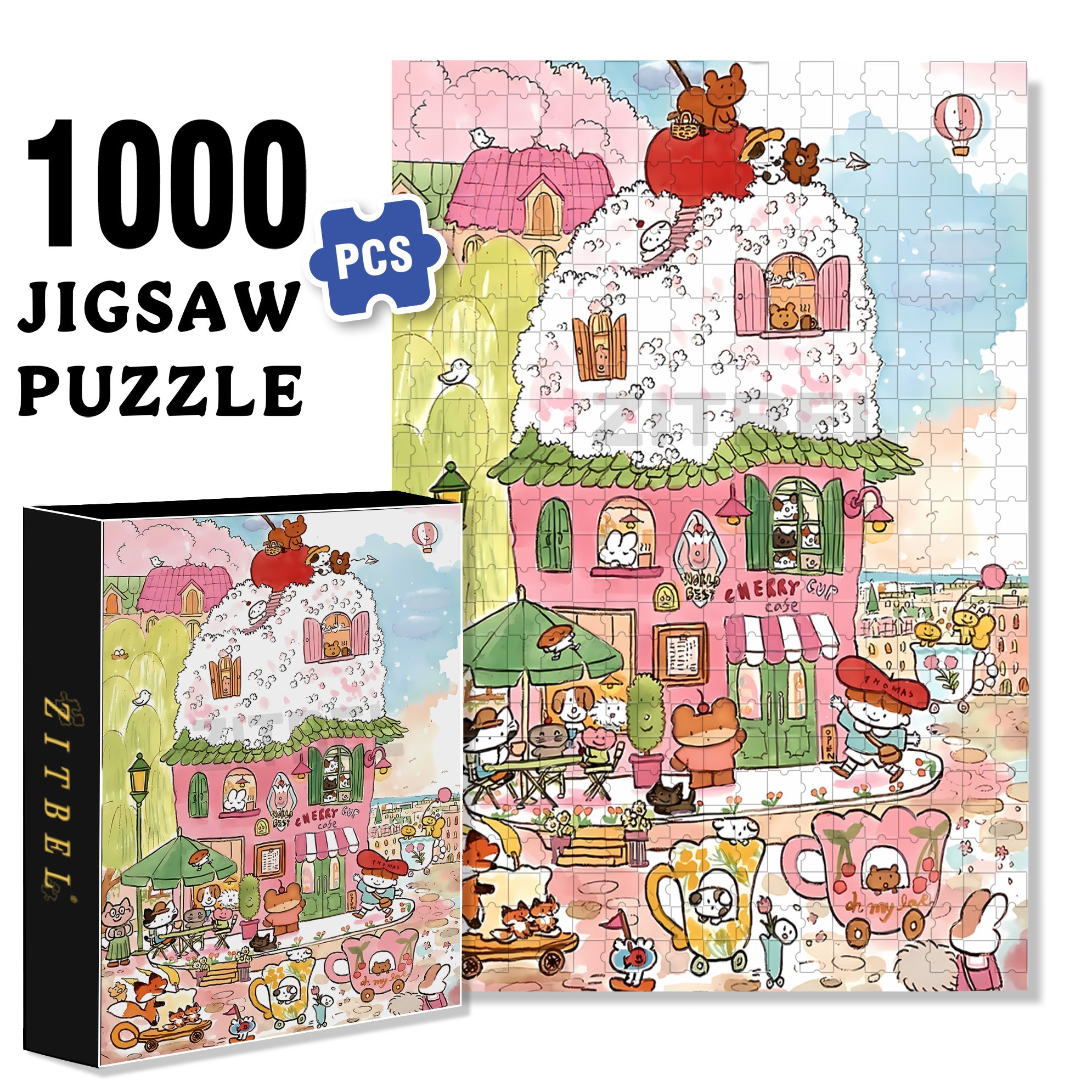Cherry Cup Cake 500pcs/1000pcs Jigsaw Puzzle, Scratch-Resistant, Interactive Family Game & Brain-Boosting DIY Decor, Perfect for Halloween, Christmas & New Year Gifts, Family Puzzle Game