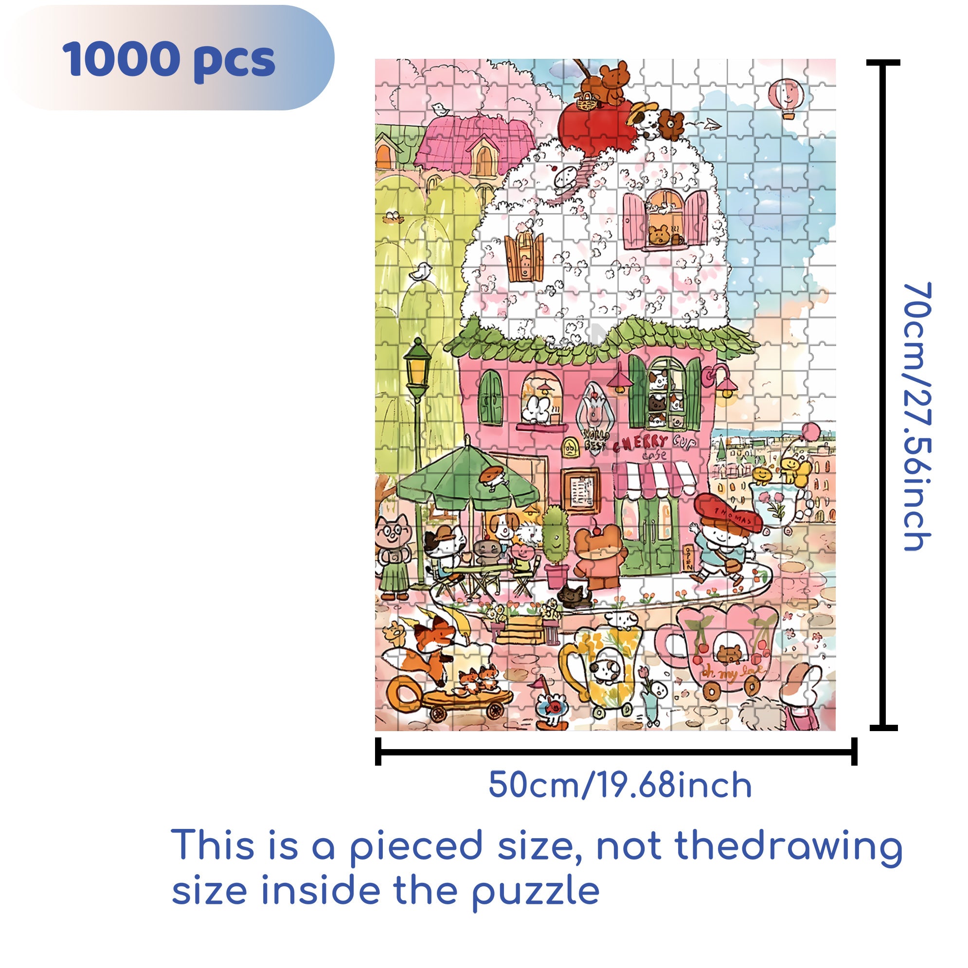 Cherry Cup Cake 500pcs/1000pcs Jigsaw Puzzle, Scratch-Resistant, Interactive Family Game & Brain-Boosting DIY Decor, Perfect for Halloween, Christmas & New Year Gifts, Family Puzzle Game