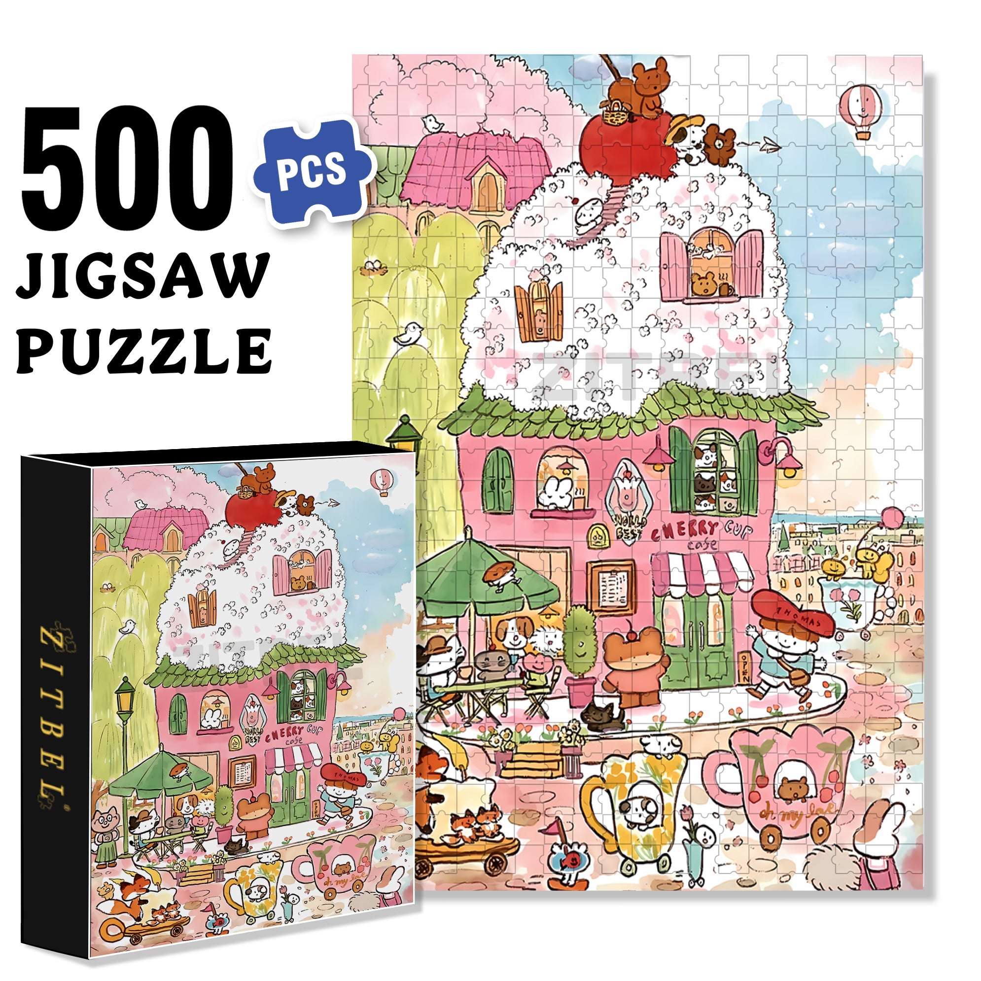 Cherry Cup Cake 500pcs/1000pcs Jigsaw Puzzle, Scratch-Resistant, Interactive Family Game & Brain-Boosting DIY Decor, Perfect for Halloween, Christmas & New Year Gifts, Family Puzzle Game
