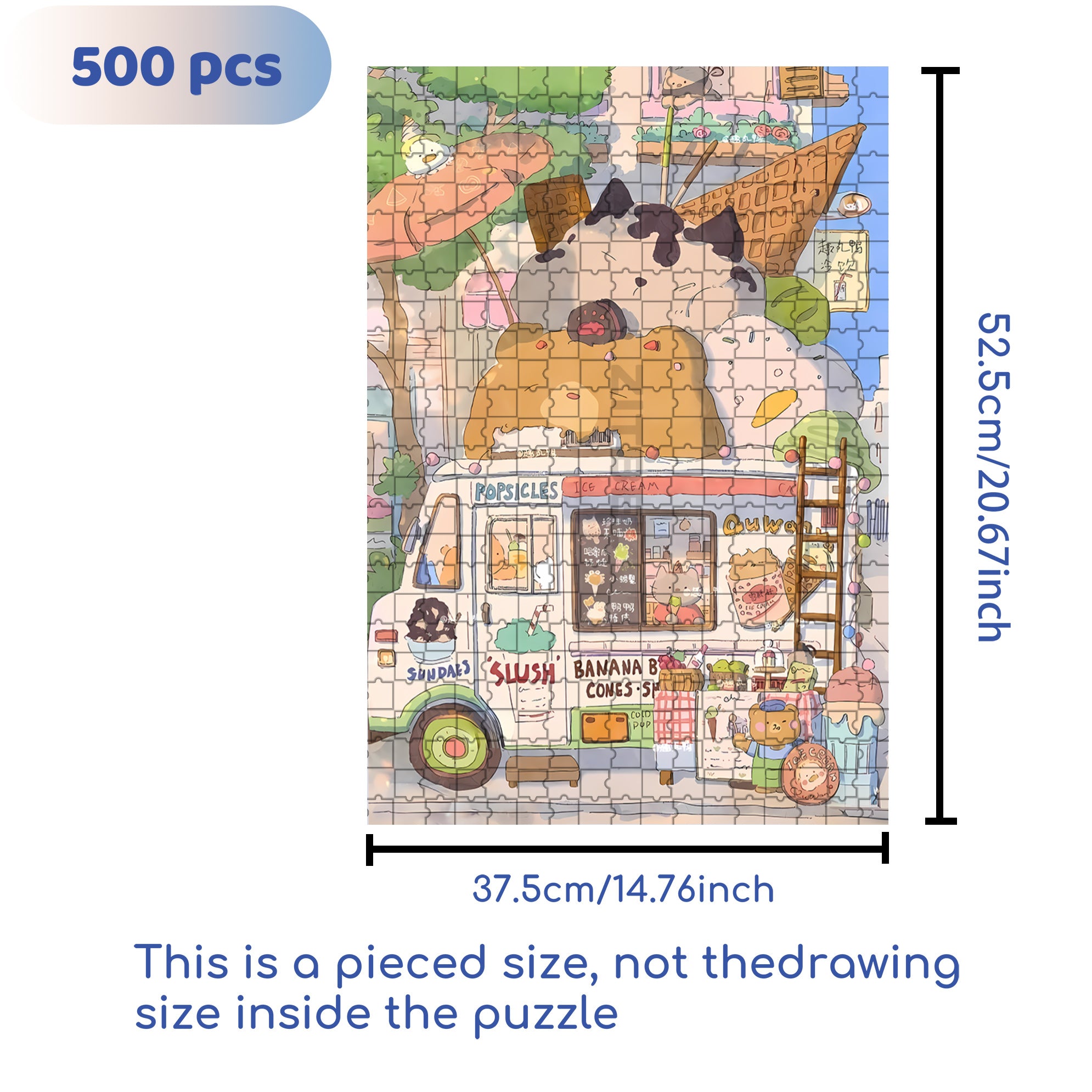Duck Ice Cream Truck 500pcs/1000pcs Jigsaw Puzzle, Scratch-Resistant, Interactive Family Game & Brain-Boosting DIY Decor, Perfect for Halloween, Christmas & New Year Gifts, Family Puzzle Game
