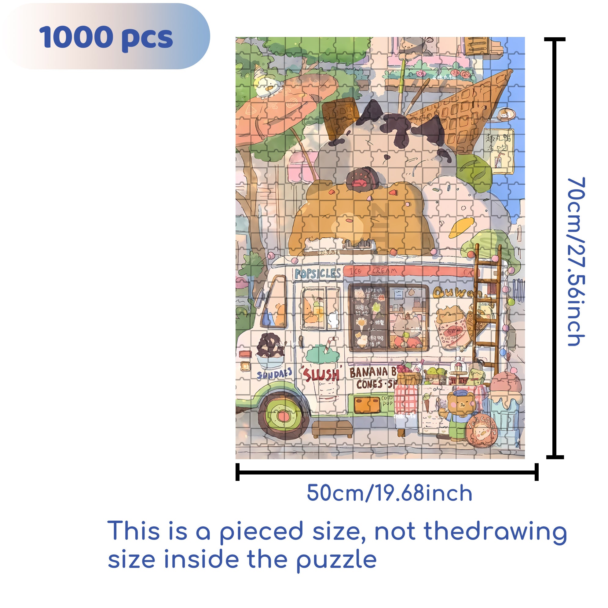 Duck Ice Cream Truck 500pcs/1000pcs Jigsaw Puzzle, Scratch-Resistant, Interactive Family Game & Brain-Boosting DIY Decor, Perfect for Halloween, Christmas & New Year Gifts, Family Puzzle Game