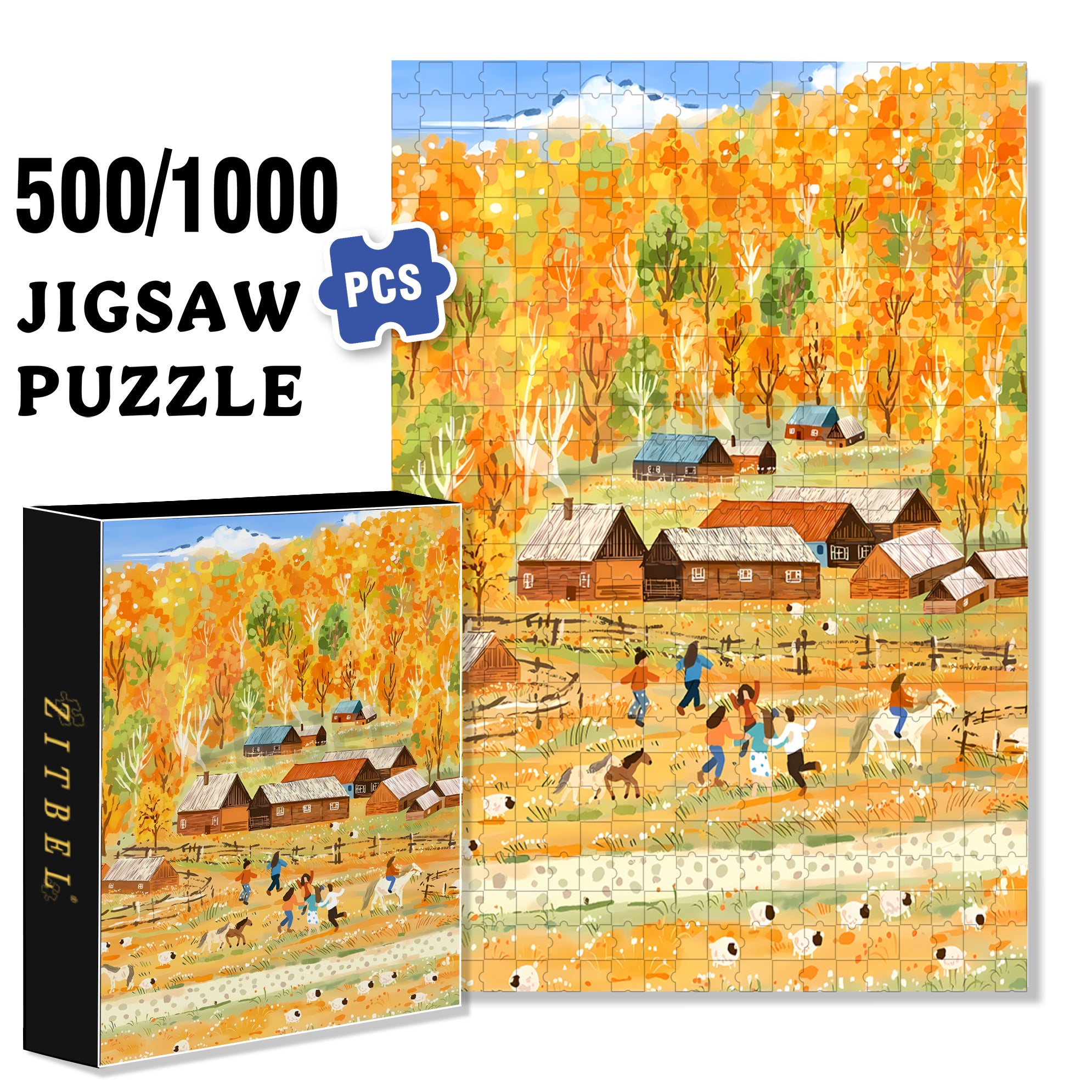 Farm Carnival 500pcs/1000pcs Jigsaw Puzzle, Scratch-Resistant, Interactive Family Game & Brain-Boosting DIY Decor, Perfect for Halloween, Christmas & New Year Gifts, Family Puzzle Game
