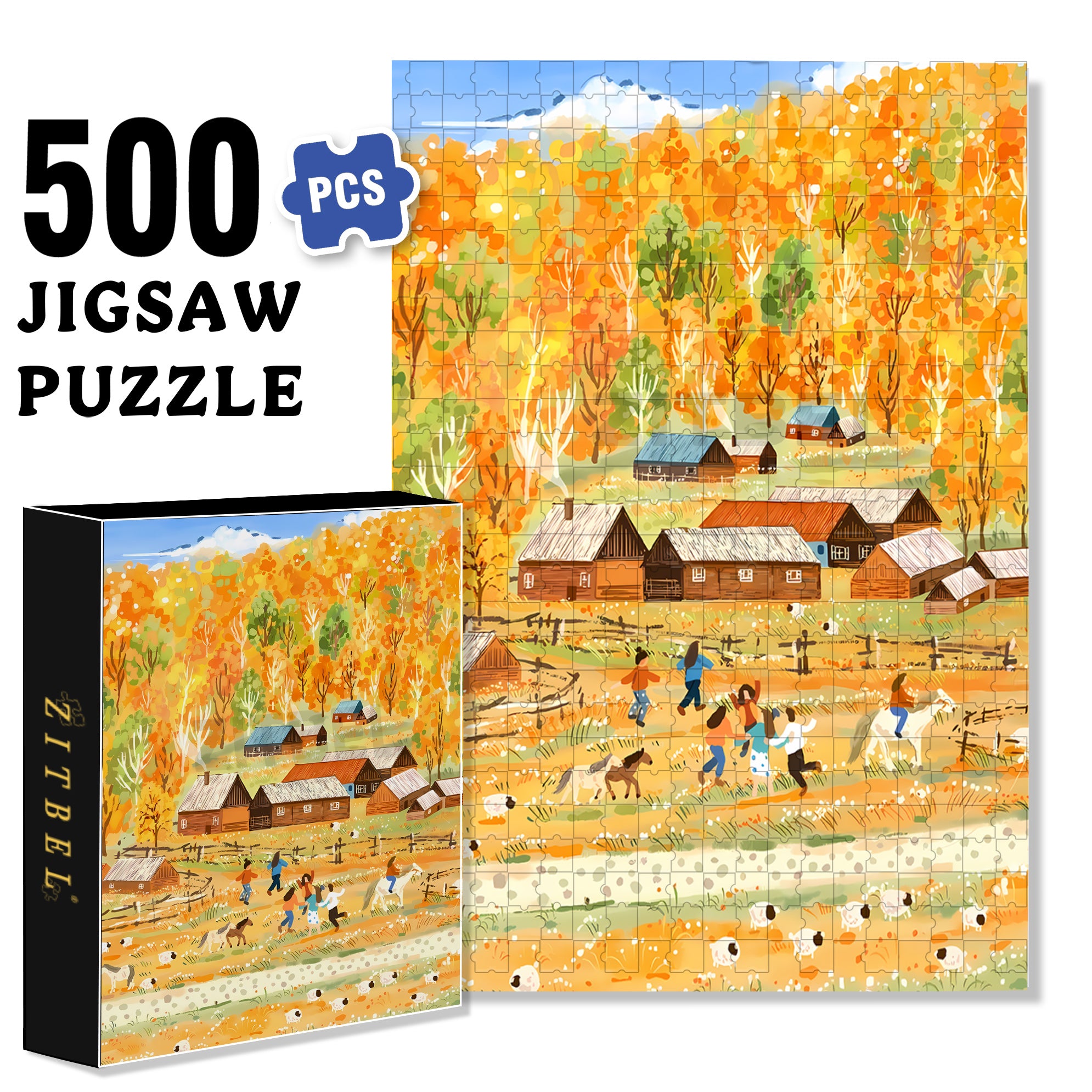 Farm Carnival 500pcs/1000pcs Jigsaw Puzzle, Scratch-Resistant, Interactive Family Game & Brain-Boosting DIY Decor, Perfect for Halloween, Christmas & New Year Gifts, Family Puzzle Game