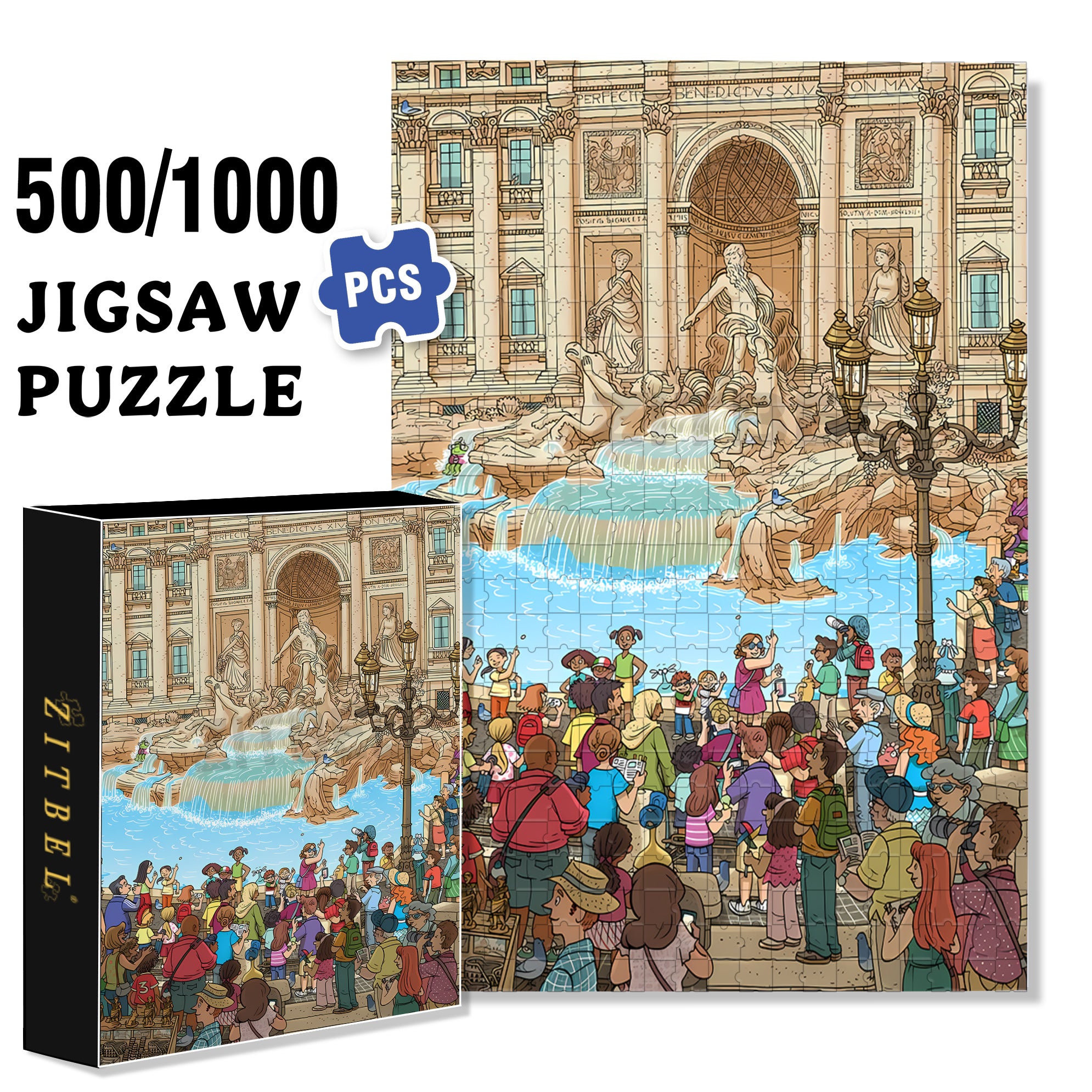 Fontana di Trevi 500pcs/1000pcs Jigsaw Puzzle, Scratch-Resistant, Interactive Family Game & Brain-Boosting DIY Decor, Perfect for Halloween, Christmas & New Year Gifts, Family Puzzle Game