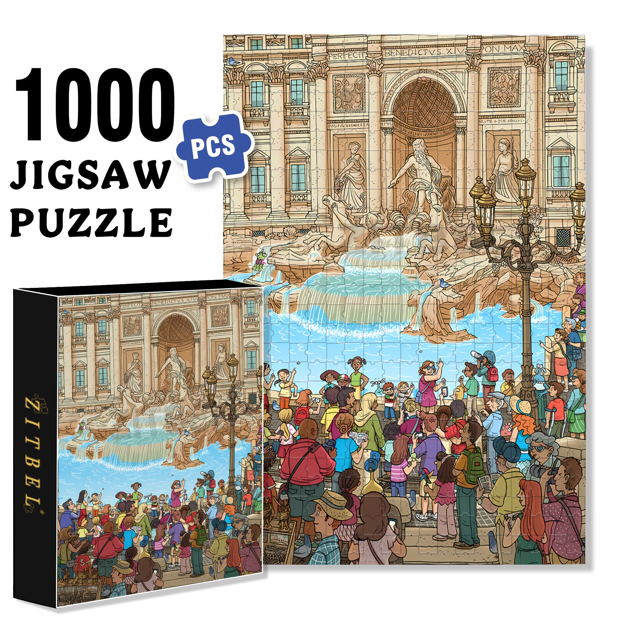 Fontana di Trevi 500pcs/1000pcs Jigsaw Puzzle, Scratch-Resistant, Interactive Family Game & Brain-Boosting DIY Decor, Perfect for Halloween, Christmas & New Year Gifts, Family Puzzle Game