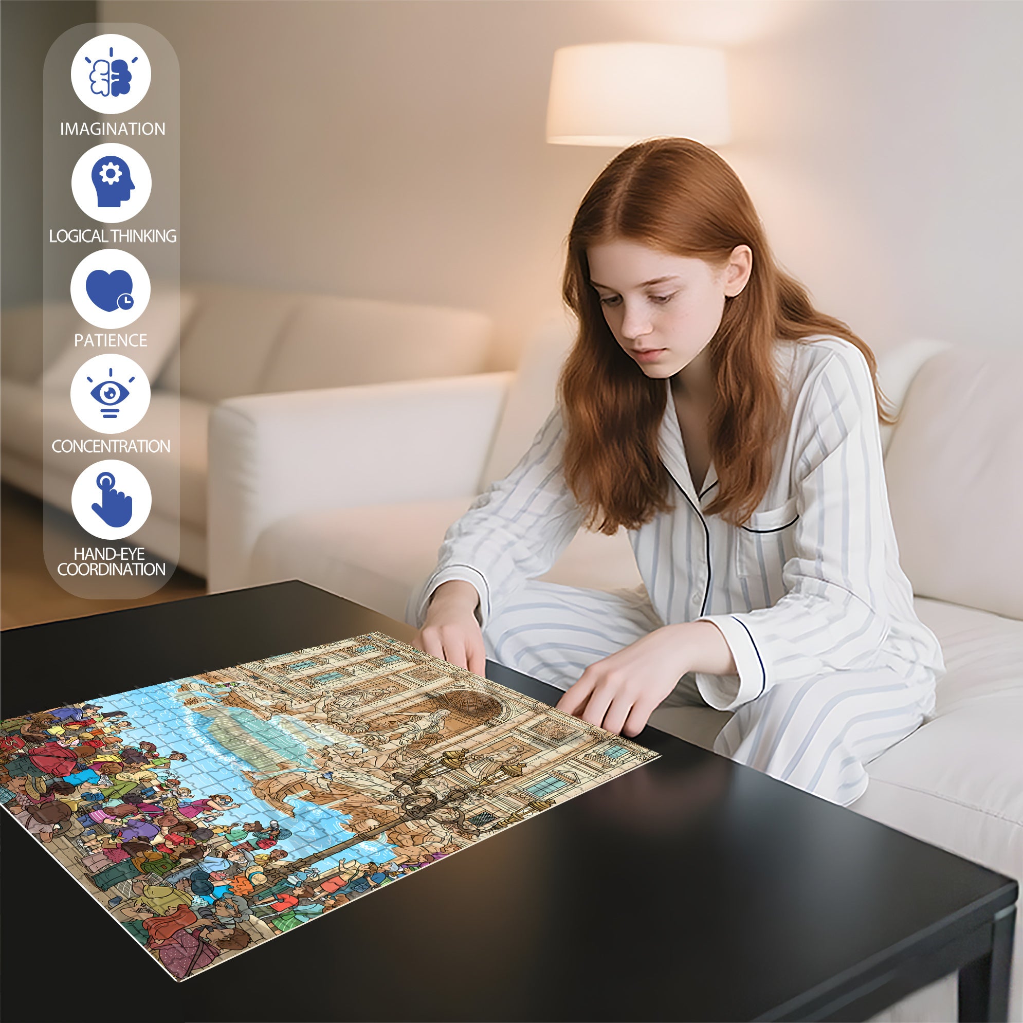 Fontana di Trevi 500pcs/1000pcs Jigsaw Puzzle, Scratch-Resistant, Interactive Family Game & Brain-Boosting DIY Decor, Perfect for Halloween, Christmas & New Year Gifts, Family Puzzle Game