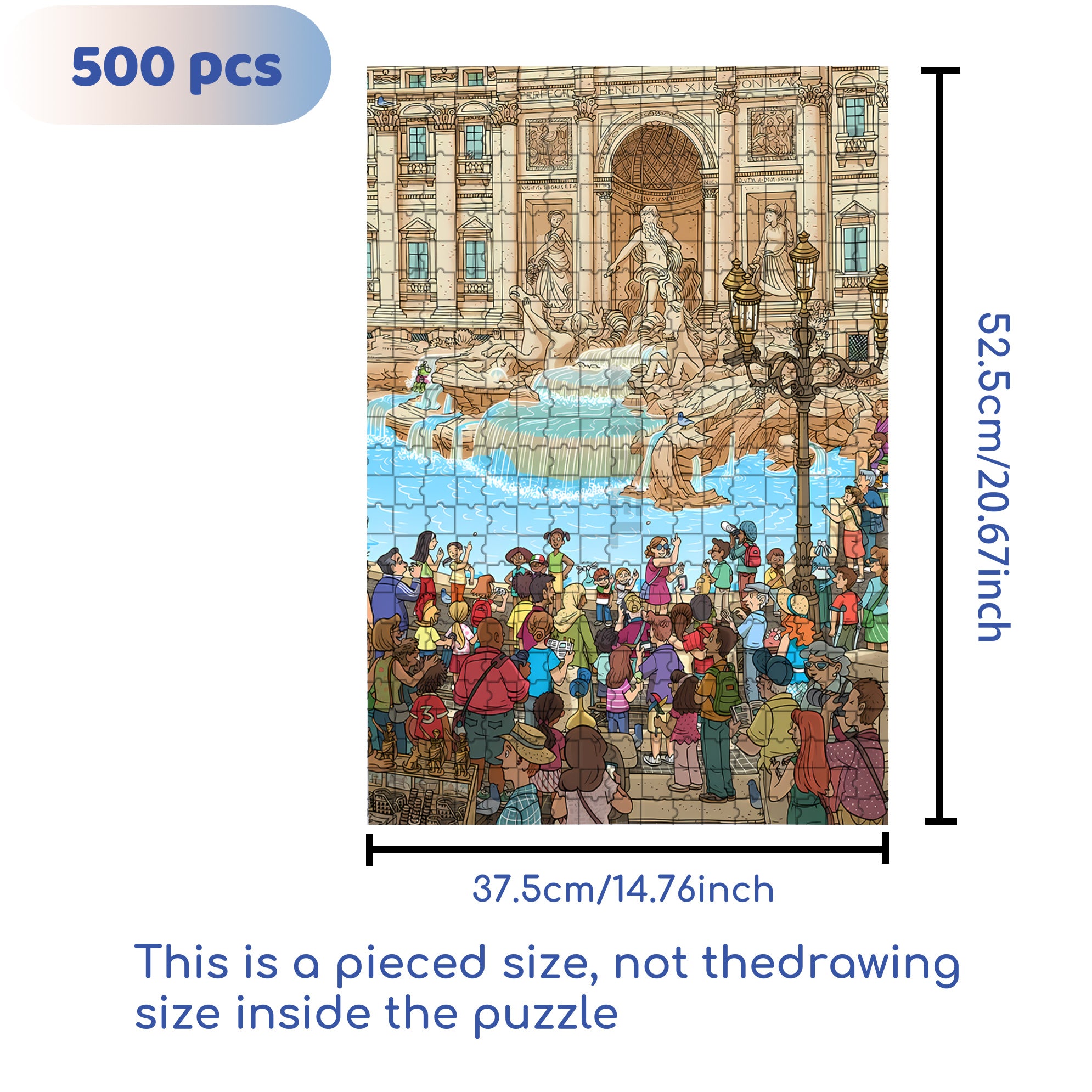 Fontana di Trevi 500pcs/1000pcs Jigsaw Puzzle, Scratch-Resistant, Interactive Family Game & Brain-Boosting DIY Decor, Perfect for Halloween, Christmas & New Year Gifts, Family Puzzle Game