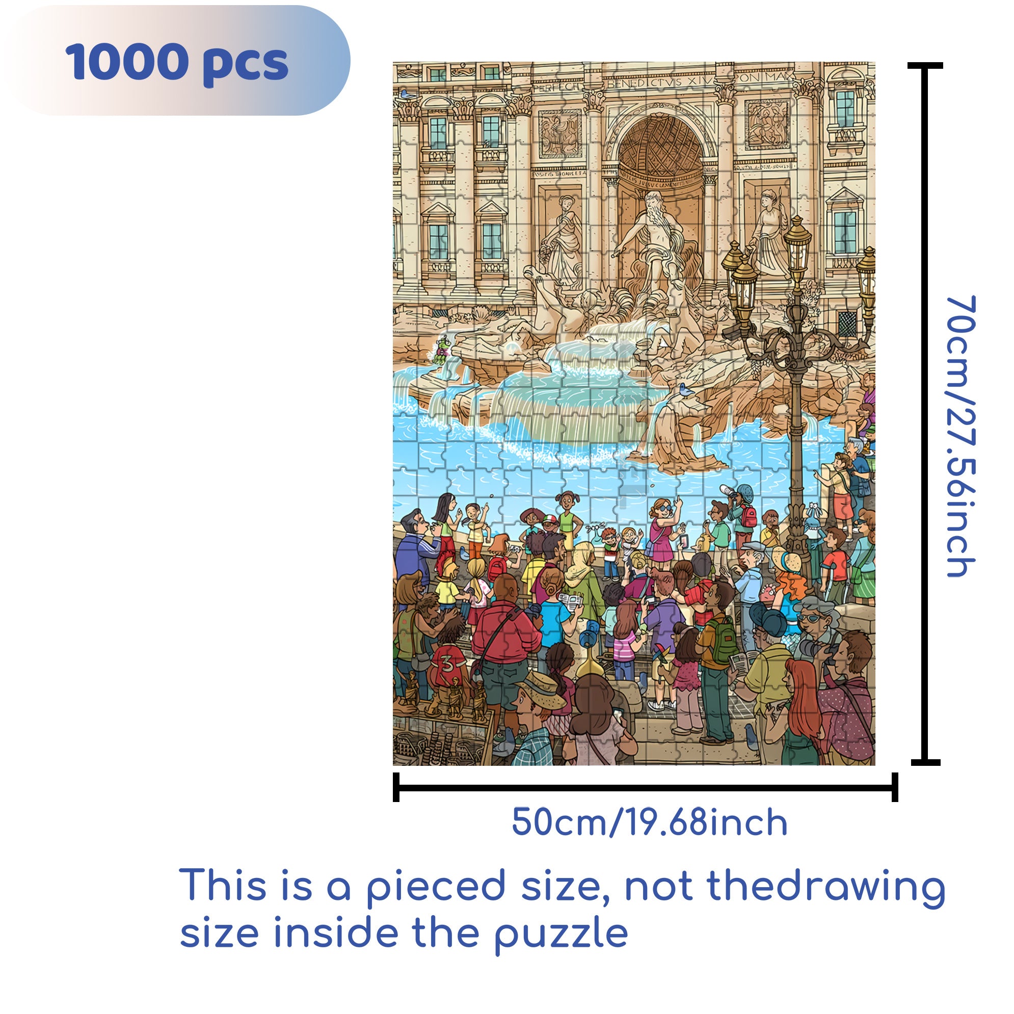 Fontana di Trevi 500pcs/1000pcs Jigsaw Puzzle, Scratch-Resistant, Interactive Family Game & Brain-Boosting DIY Decor, Perfect for Halloween, Christmas & New Year Gifts, Family Puzzle Game