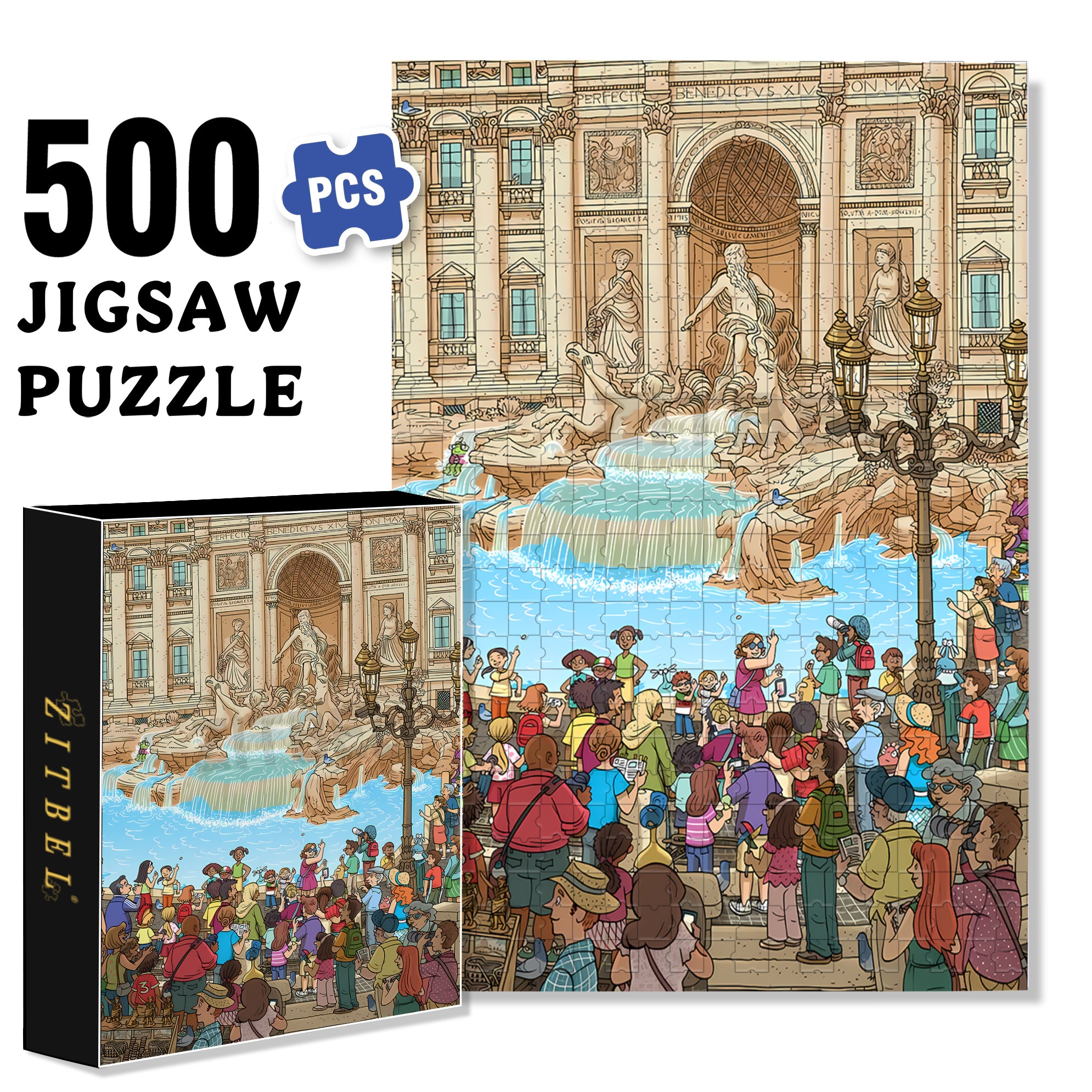 Fontana di Trevi 500pcs/1000pcs Jigsaw Puzzle, Scratch-Resistant, Interactive Family Game & Brain-Boosting DIY Decor, Perfect for Halloween, Christmas & New Year Gifts, Family Puzzle Game