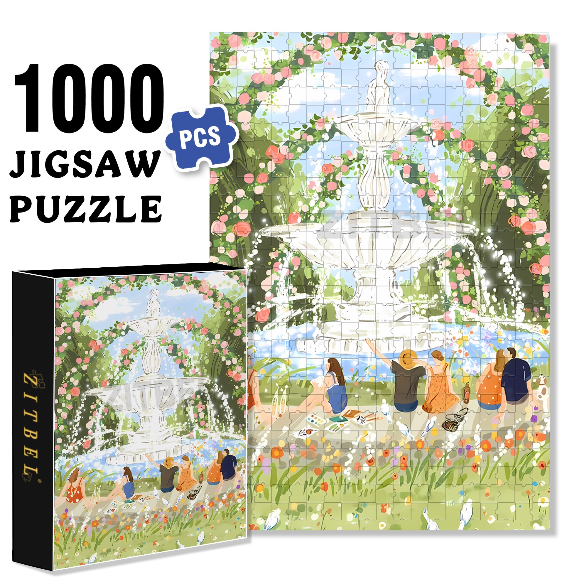 Fountain Of Happiness 500pcs/1000pcs Jigsaw Puzzle, Scratch-Resistant, Interactive Family Game & Brain-Boosting DIY Decor, Perfect for Halloween, Christmas & New Year Gifts, Family Puzzle Game