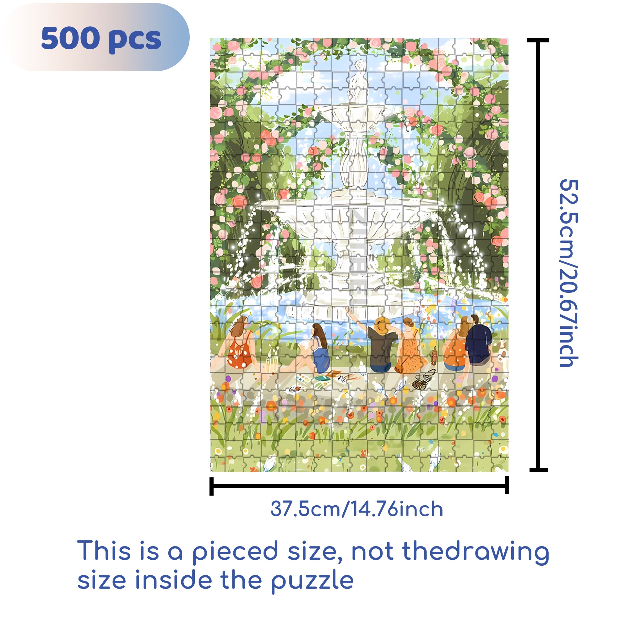 Fountain Of Happiness 500pcs/1000pcs Jigsaw Puzzle, Scratch-Resistant, Interactive Family Game & Brain-Boosting DIY Decor, Perfect for Halloween, Christmas & New Year Gifts, Family Puzzle Game