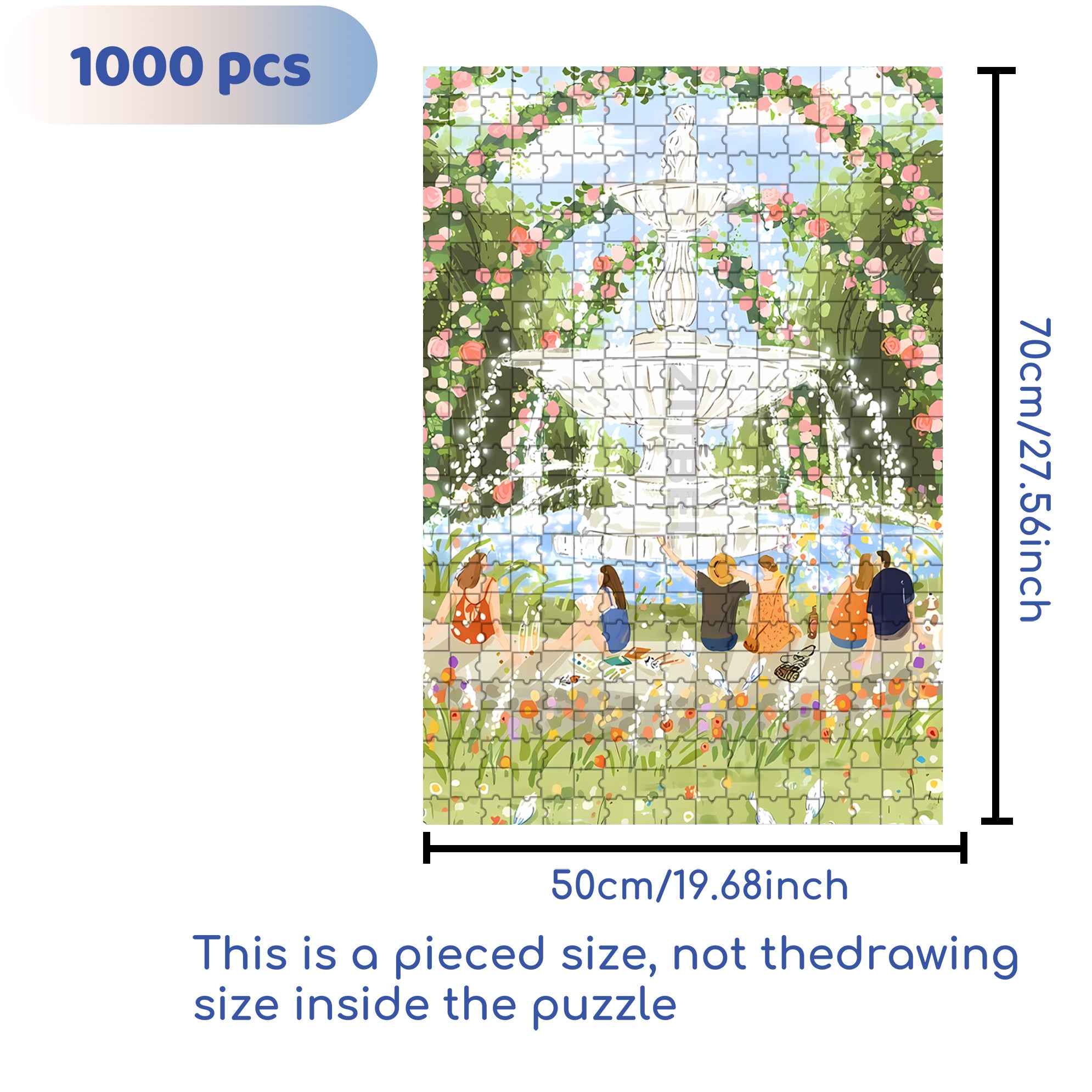 Fountain Of Happiness 500pcs/1000pcs Jigsaw Puzzle, Scratch-Resistant, Interactive Family Game & Brain-Boosting DIY Decor, Perfect for Halloween, Christmas & New Year Gifts, Family Puzzle Game