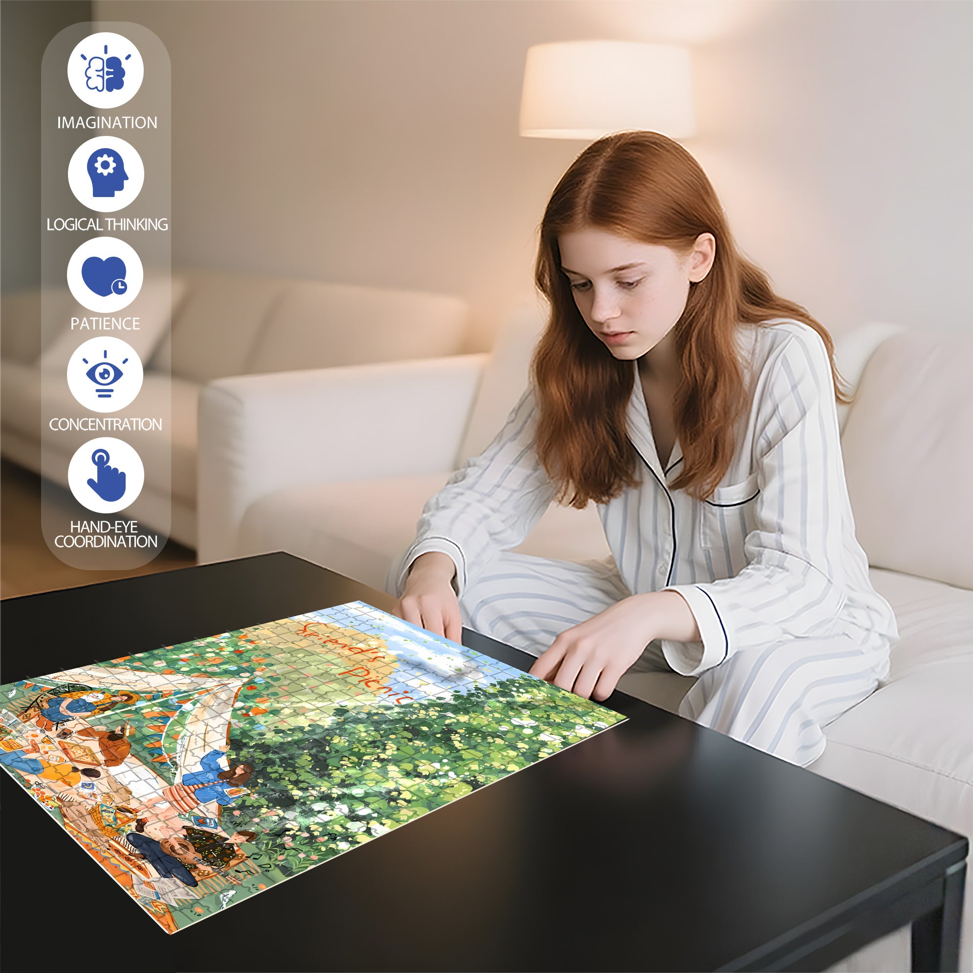 Friend's Picnic 500pcs/1000pcs Jigsaw Puzzle, Scratch-Resistant, Interactive Family Game & Brain-Boosting DIY Decor, Perfect for Halloween, Christmas & New Year Gifts, Family Puzzle Game