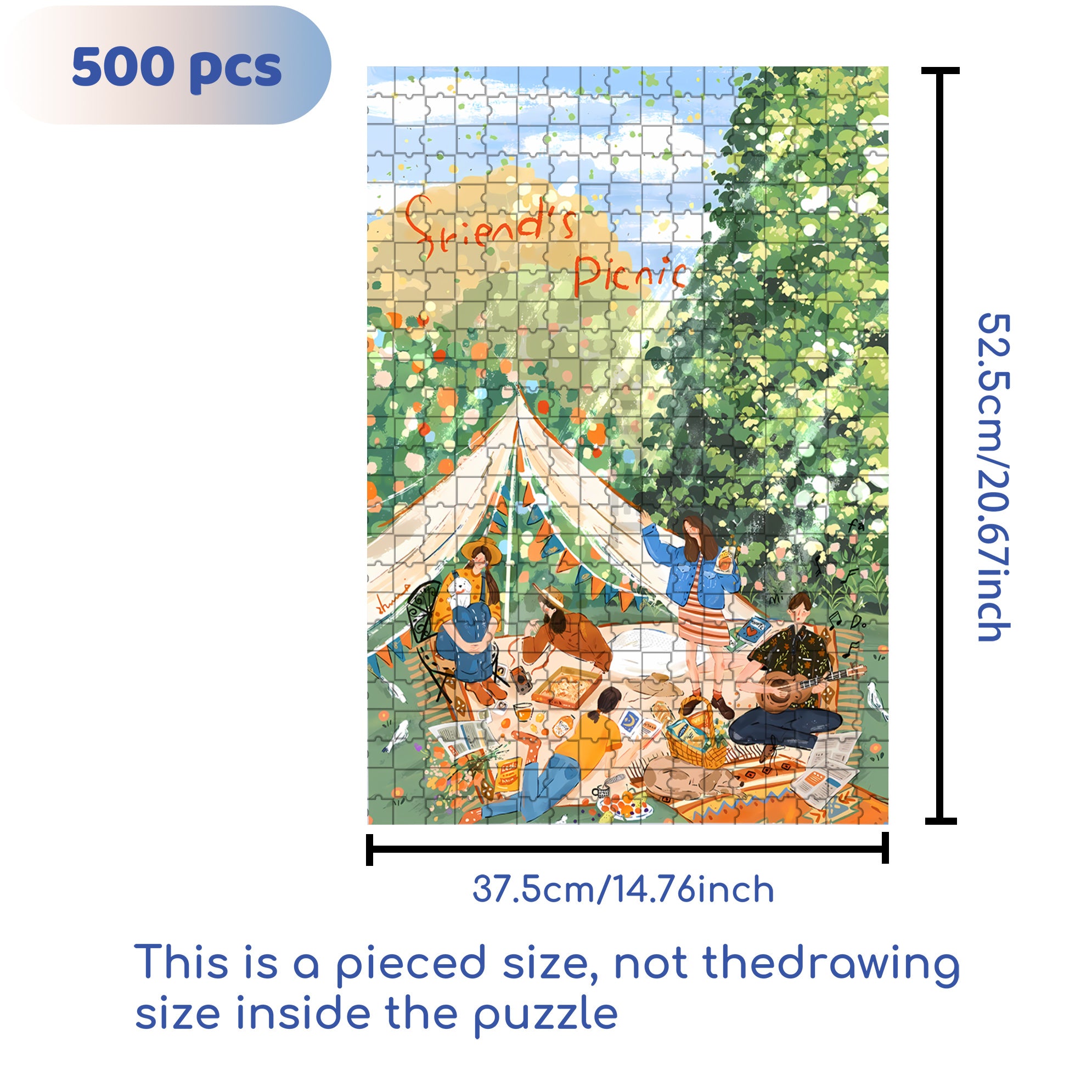 Friend's Picnic 500pcs/1000pcs Jigsaw Puzzle, Scratch-Resistant, Interactive Family Game & Brain-Boosting DIY Decor, Perfect for Halloween, Christmas & New Year Gifts, Family Puzzle Game
