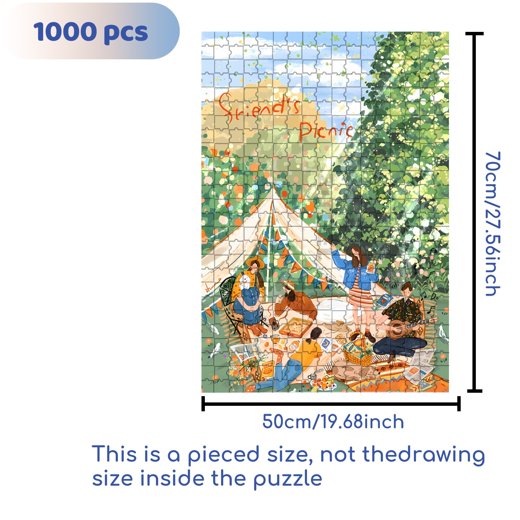 Friend's Picnic 500pcs/1000pcs Jigsaw Puzzle, Scratch-Resistant, Interactive Family Game & Brain-Boosting DIY Decor, Perfect for Halloween, Christmas & New Year Gifts, Family Puzzle Game