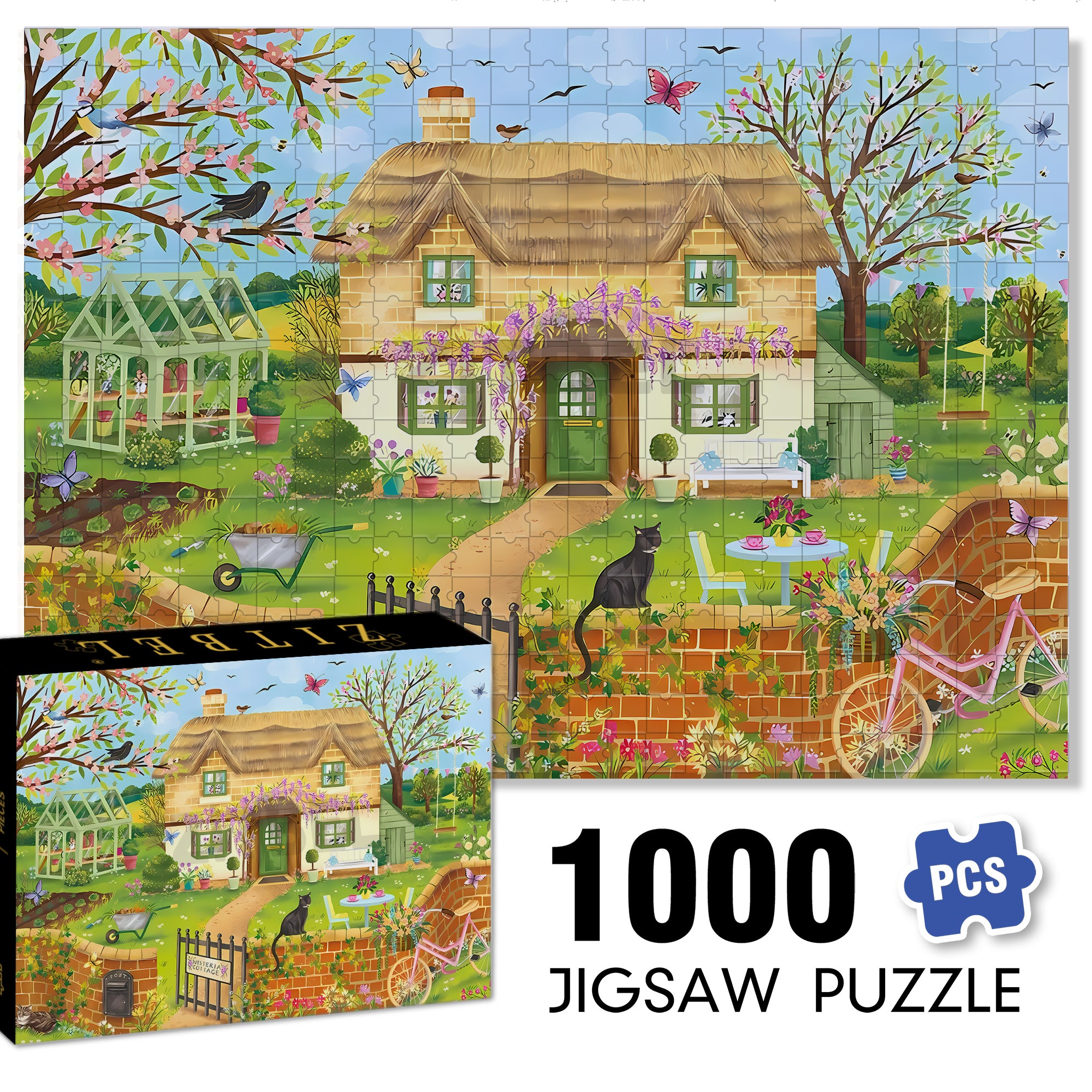 Garden Cats 500pcs/1000pcs Jigsaw Puzzle, Scratch-Resistant, Interactive Family Game & Brain-Boosting DIY Decor, Perfect for Halloween, Christmas & New Year Gifts, Family Puzzle Game