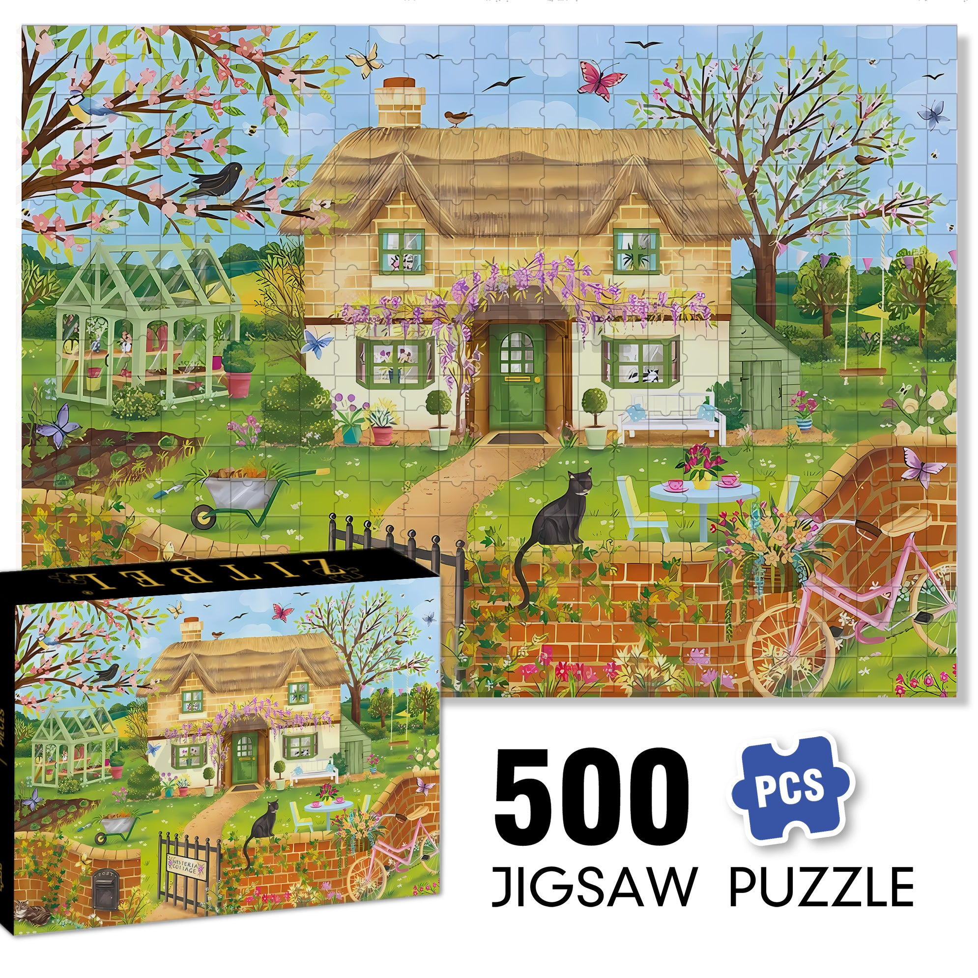 Garden Cats 500pcs/1000pcs Jigsaw Puzzle, Scratch-Resistant, Interactive Family Game & Brain-Boosting DIY Decor, Perfect for Halloween, Christmas & New Year Gifts, Family Puzzle Game