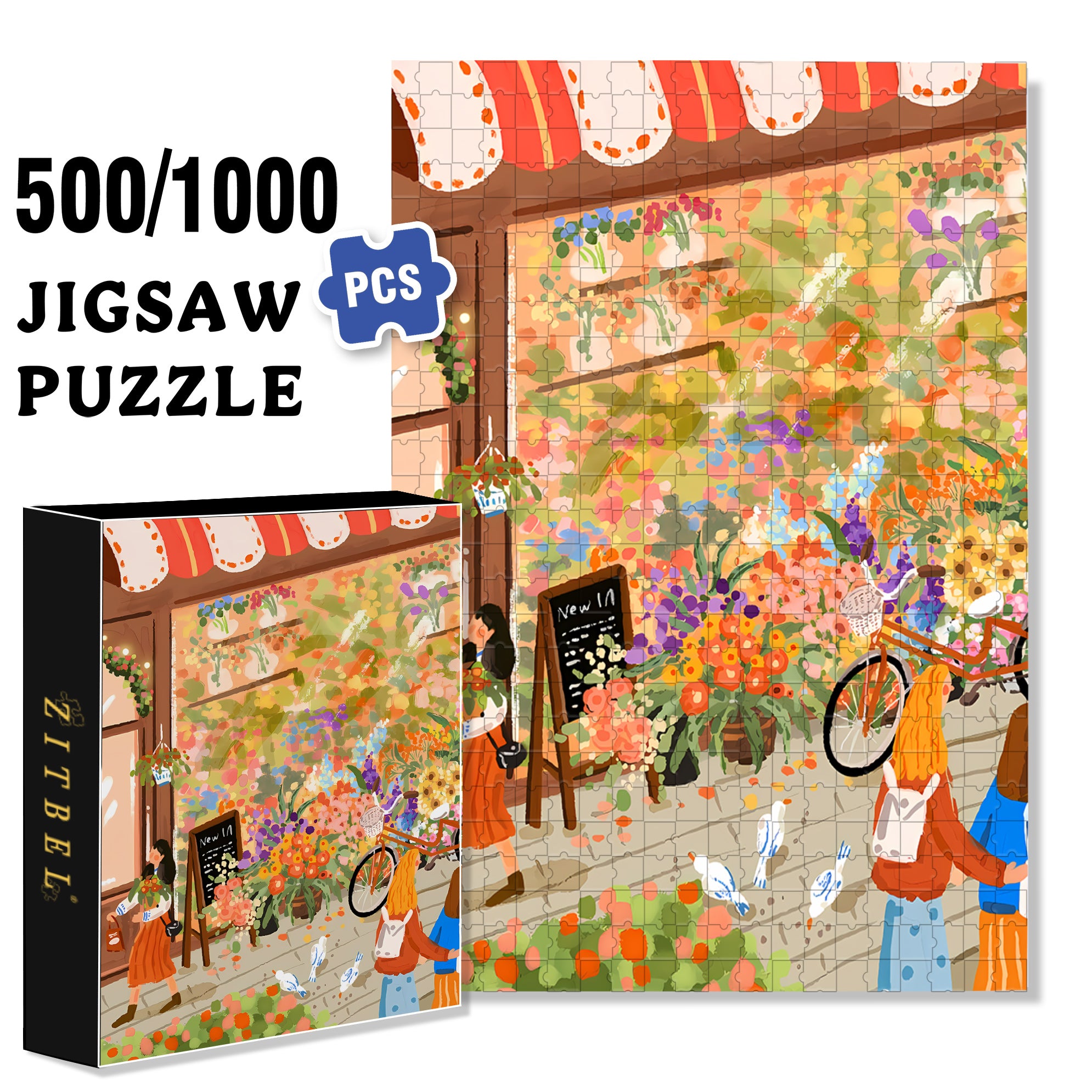 Go Shopping 500pcs/1000pcs Jigsaw Puzzle, Scratch-Resistant, Interactive Family Game & Brain-Boosting DIY Decor, Perfect for Halloween, Christmas & New Year Gifts, Family Puzzle Game