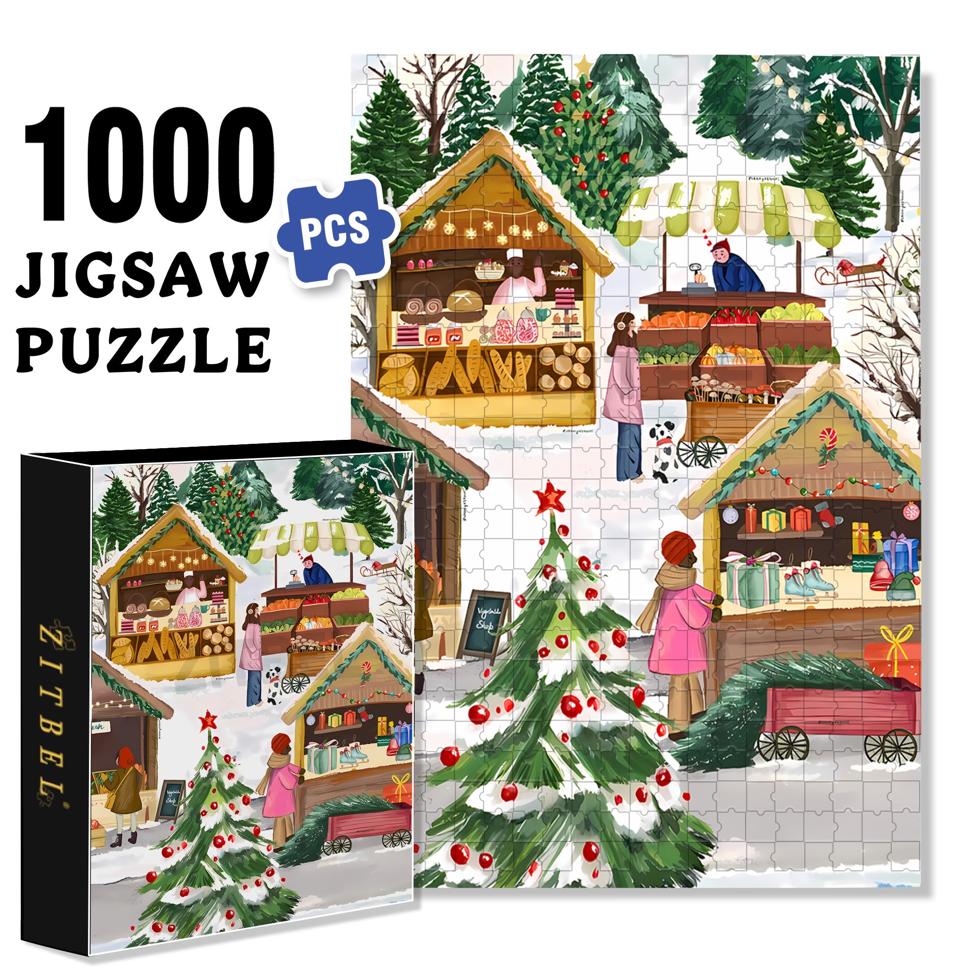 Holiday Market 500pcs/1000pcs Jigsaw Puzzle, Scratch-Resistant, Interactive Family Game & Brain-Boosting DIY Decor, Perfect for Halloween, Christmas & New Year Gifts, Family Puzzle Game