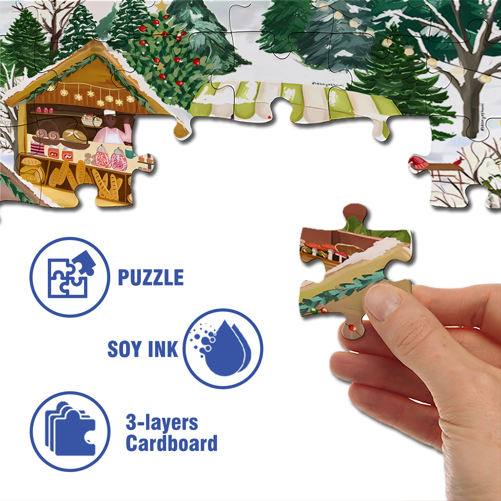 Holiday Market 500pcs/1000pcs Jigsaw Puzzle, Scratch-Resistant, Interactive Family Game & Brain-Boosting DIY Decor, Perfect for Halloween, Christmas & New Year Gifts, Family Puzzle Game