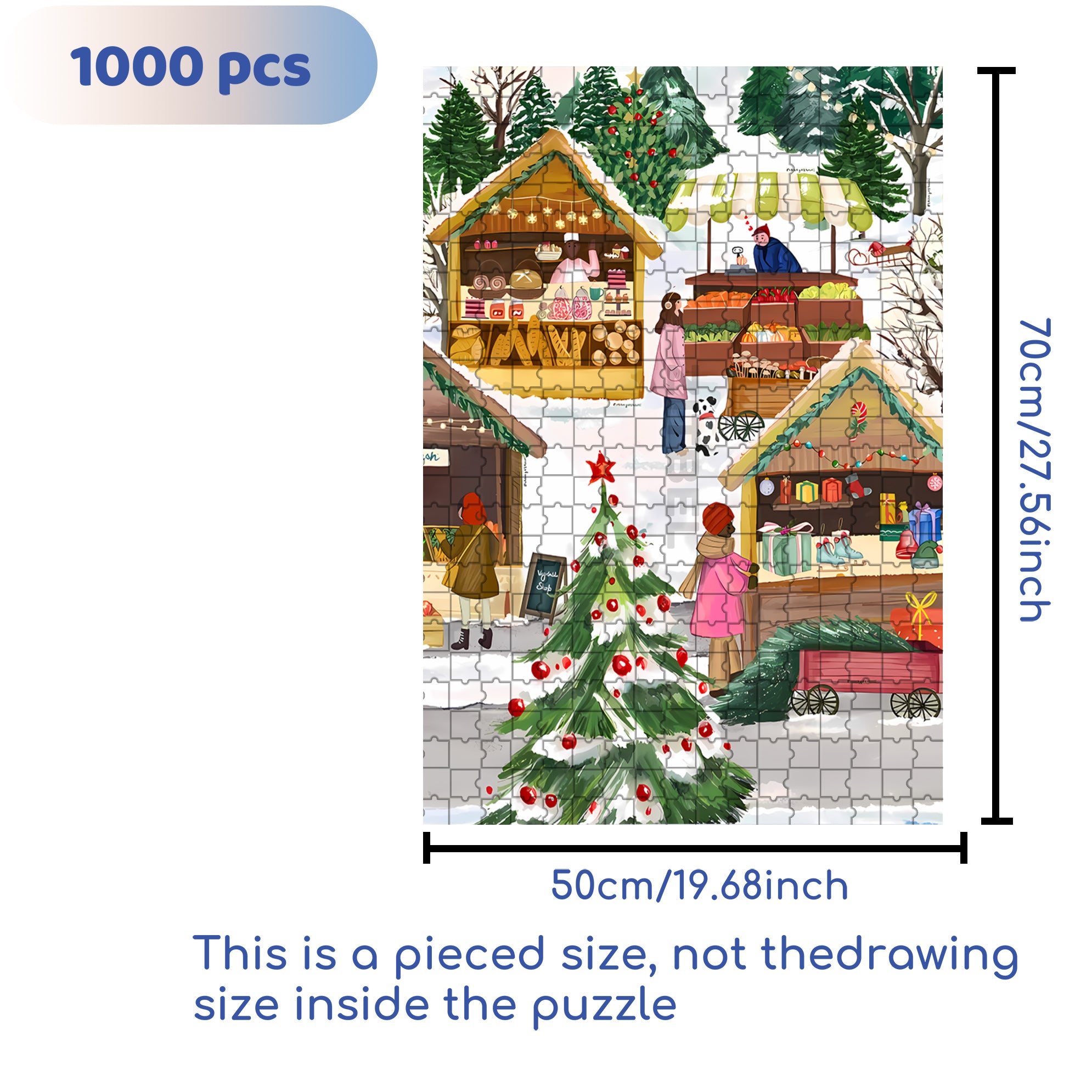 Holiday Market 500pcs/1000pcs Jigsaw Puzzle, Scratch-Resistant, Interactive Family Game & Brain-Boosting DIY Decor, Perfect for Halloween, Christmas & New Year Gifts, Family Puzzle Game