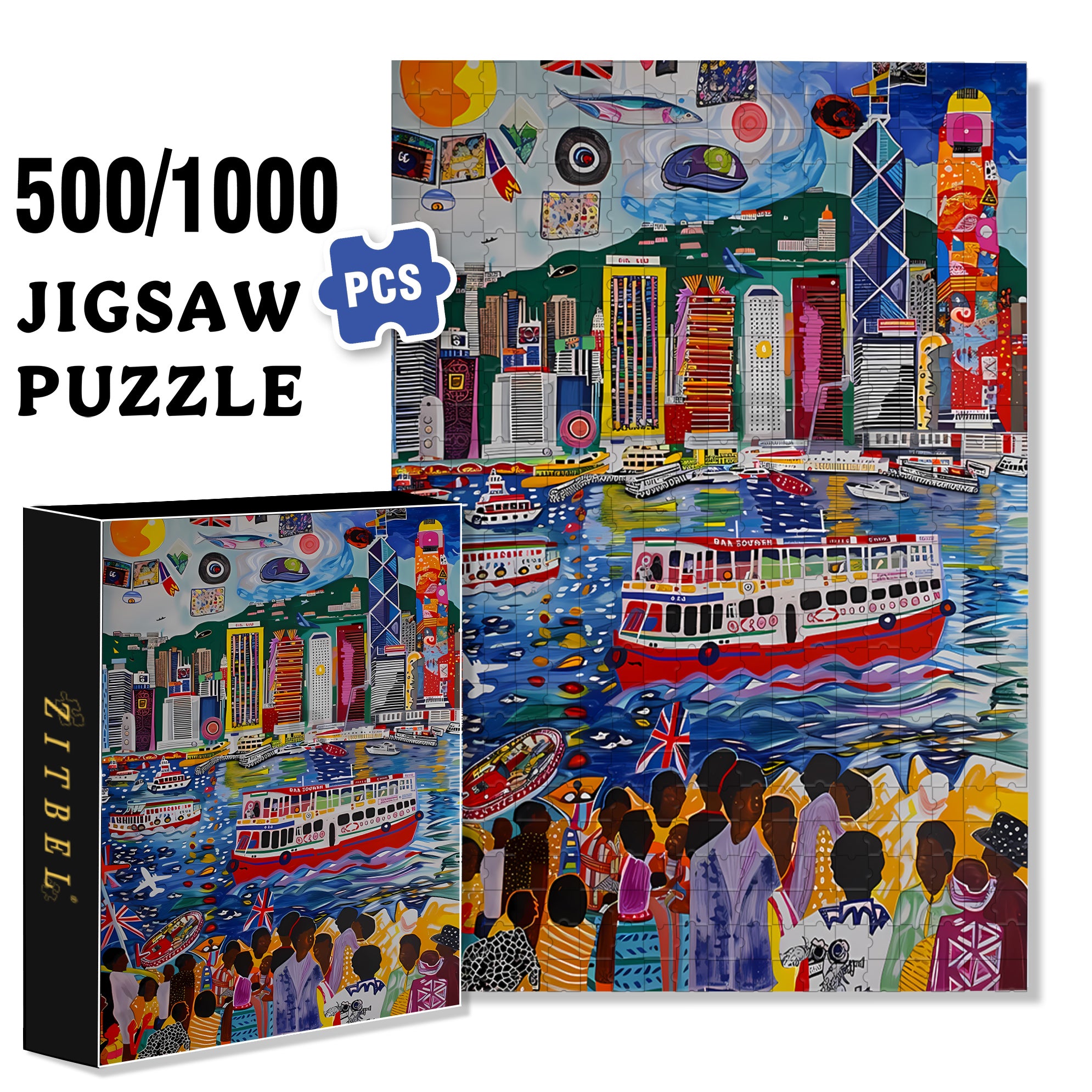 Hong Kong Victoria Harbour 500pcs/1000pcs Jigsaw Puzzle, Scratch-Resistant, Interactive Family Game & Brain-Boosting DIY Decor, Perfect for Halloween, Christmas & New Year Gifts, Family Puzzle Game