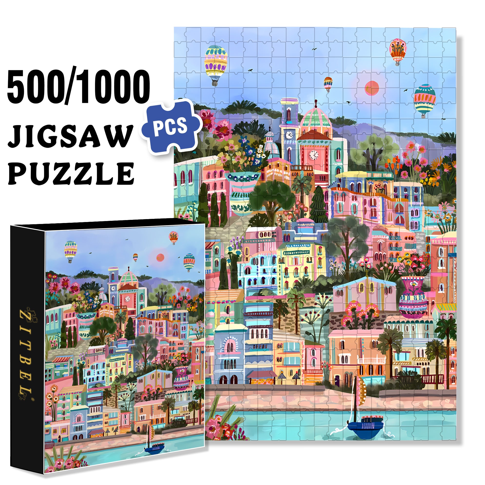 Hot Air Balloon Capital 500pcs/1000pcs Jigsaw Puzzle, Scratch-Resistant, Interactive Family Game & Brain-Boosting DIY Decor, Perfect for Halloween, Christmas & New Year Gifts, Family Puzzle Game