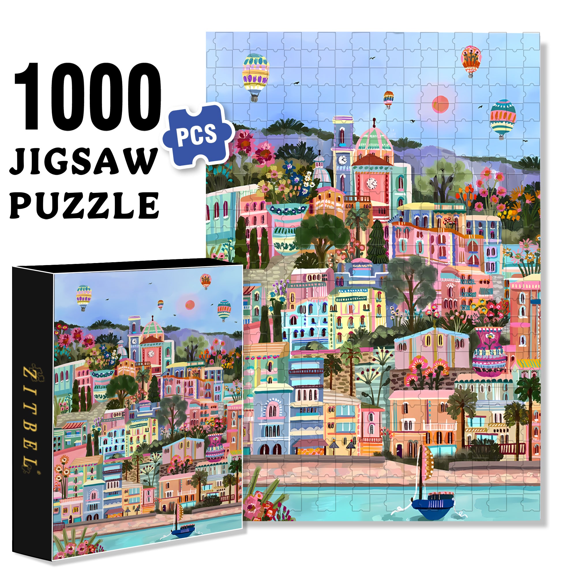 Hot Air Balloon Capital 500pcs/1000pcs Jigsaw Puzzle, Scratch-Resistant, Interactive Family Game & Brain-Boosting DIY Decor, Perfect for Halloween, Christmas & New Year Gifts, Family Puzzle Game