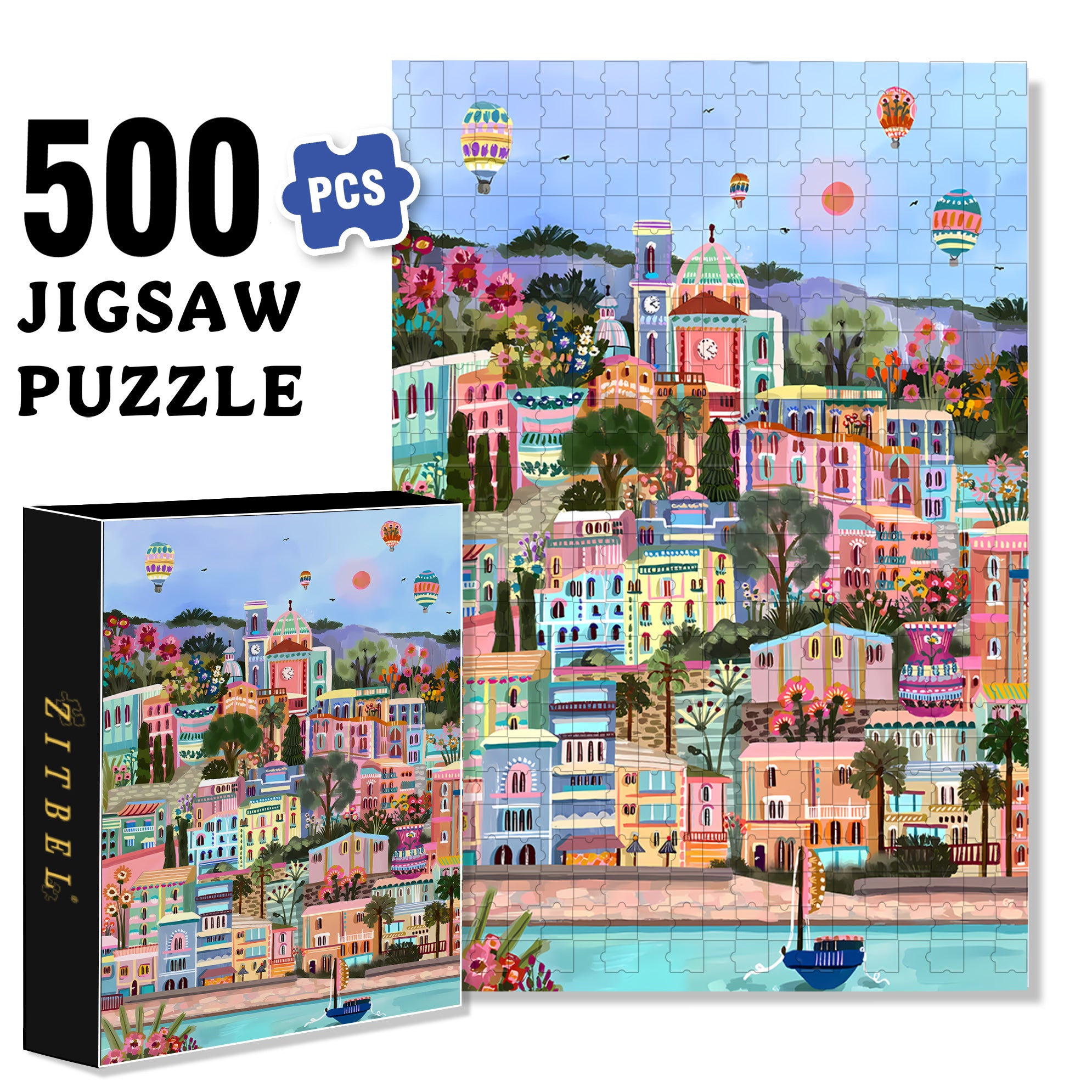 Hot Air Balloon Capital 500pcs/1000pcs Jigsaw Puzzle, Scratch-Resistant, Interactive Family Game & Brain-Boosting DIY Decor, Perfect for Halloween, Christmas & New Year Gifts, Family Puzzle Game