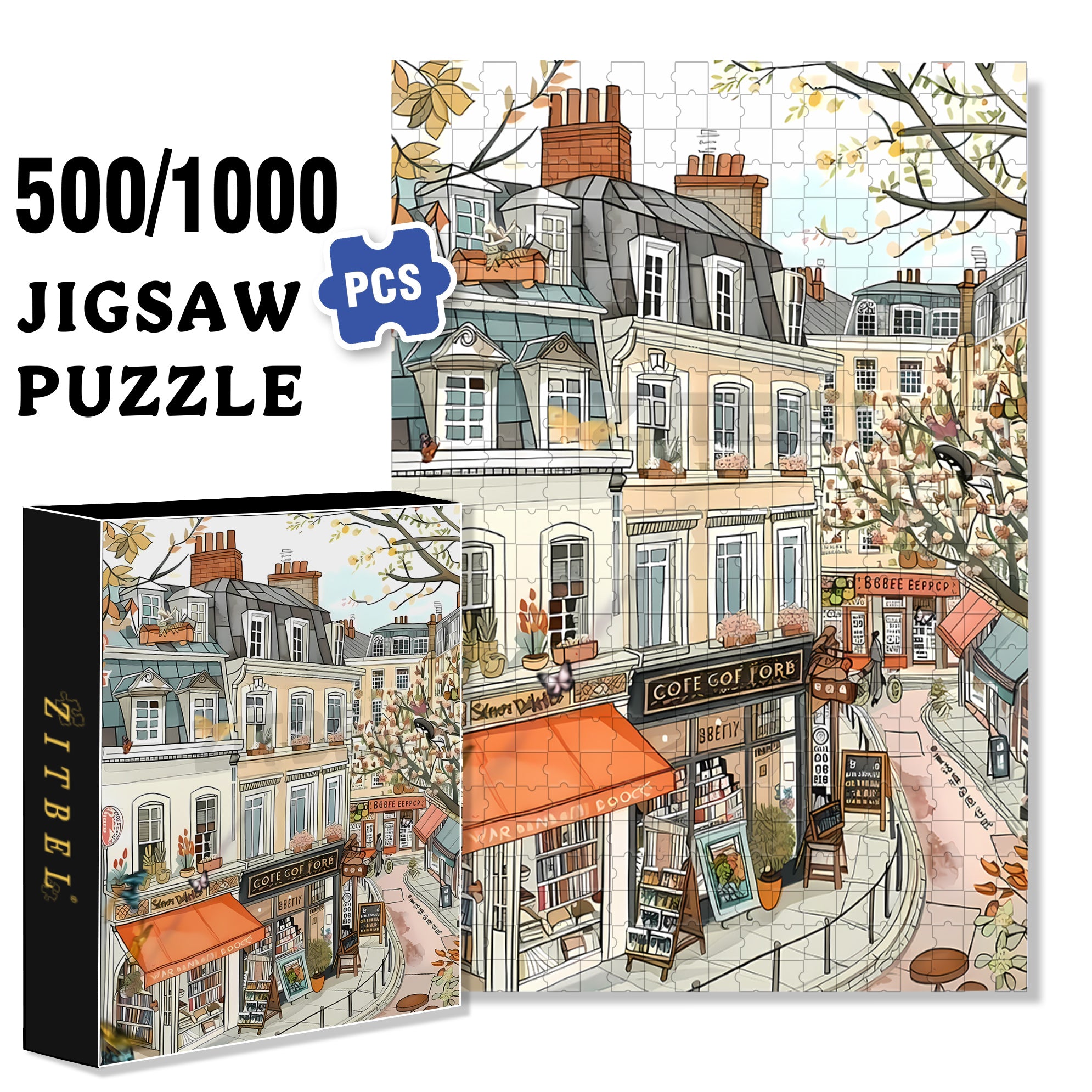 Literary Town 500pcs/1000pcs Jigsaw Puzzle, Scratch-Resistant, Interactive Family Game & Brain-Boosting DIY Decor, Perfect for Halloween, Christmas & New Year Gifts, Family Puzzle Game